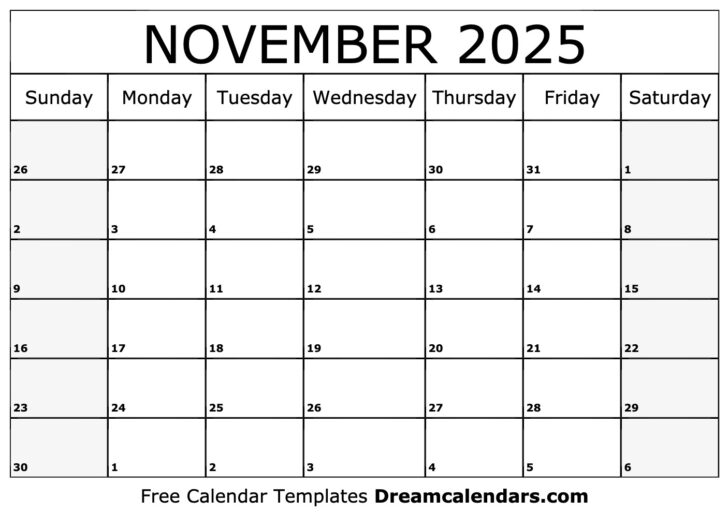 Nov 2025 Calendar Printable Free