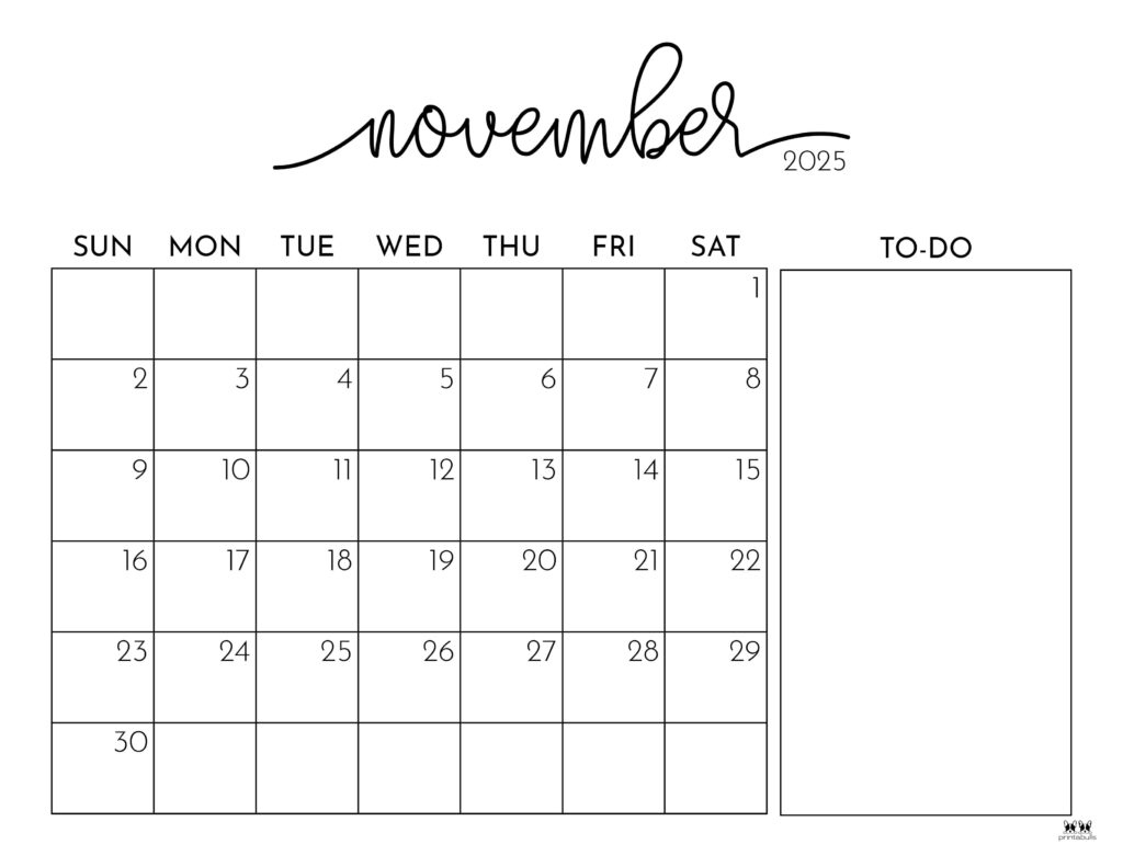 November 2025 Calendars - 107 Free Printables | Printabulls throughout November 2025 Calendar Printable Free