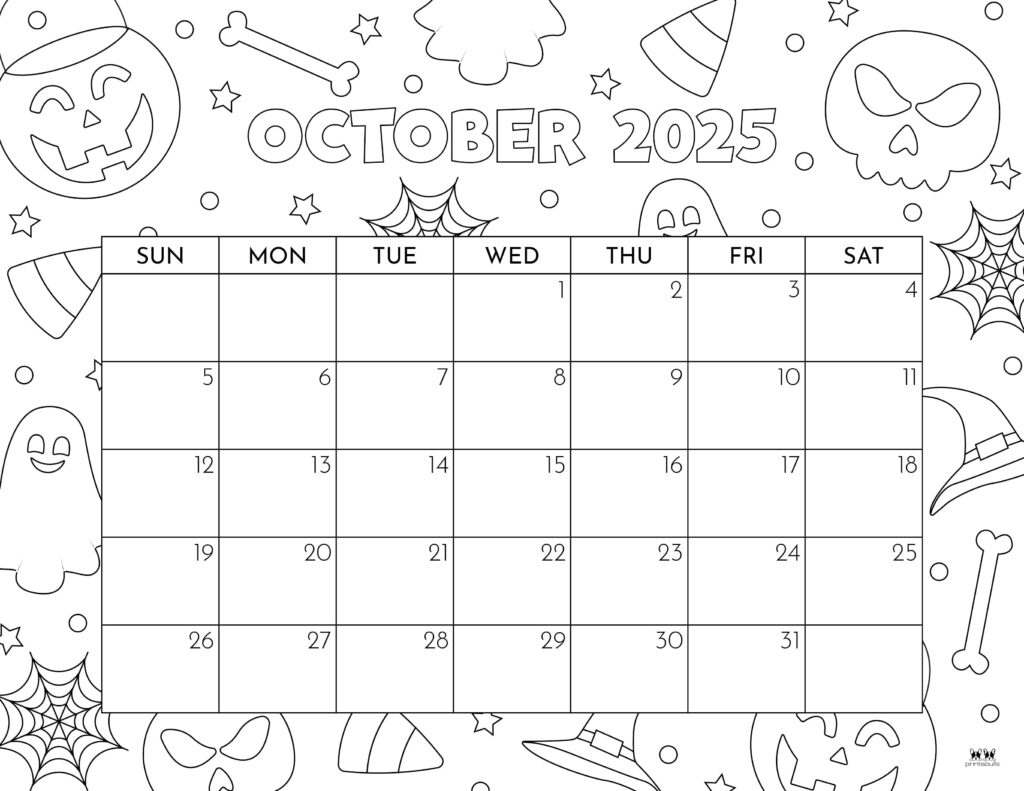 October 2025 Calendars - 107 Free Printables | Printabulls in Free Printable Calendar 2025 Coloring