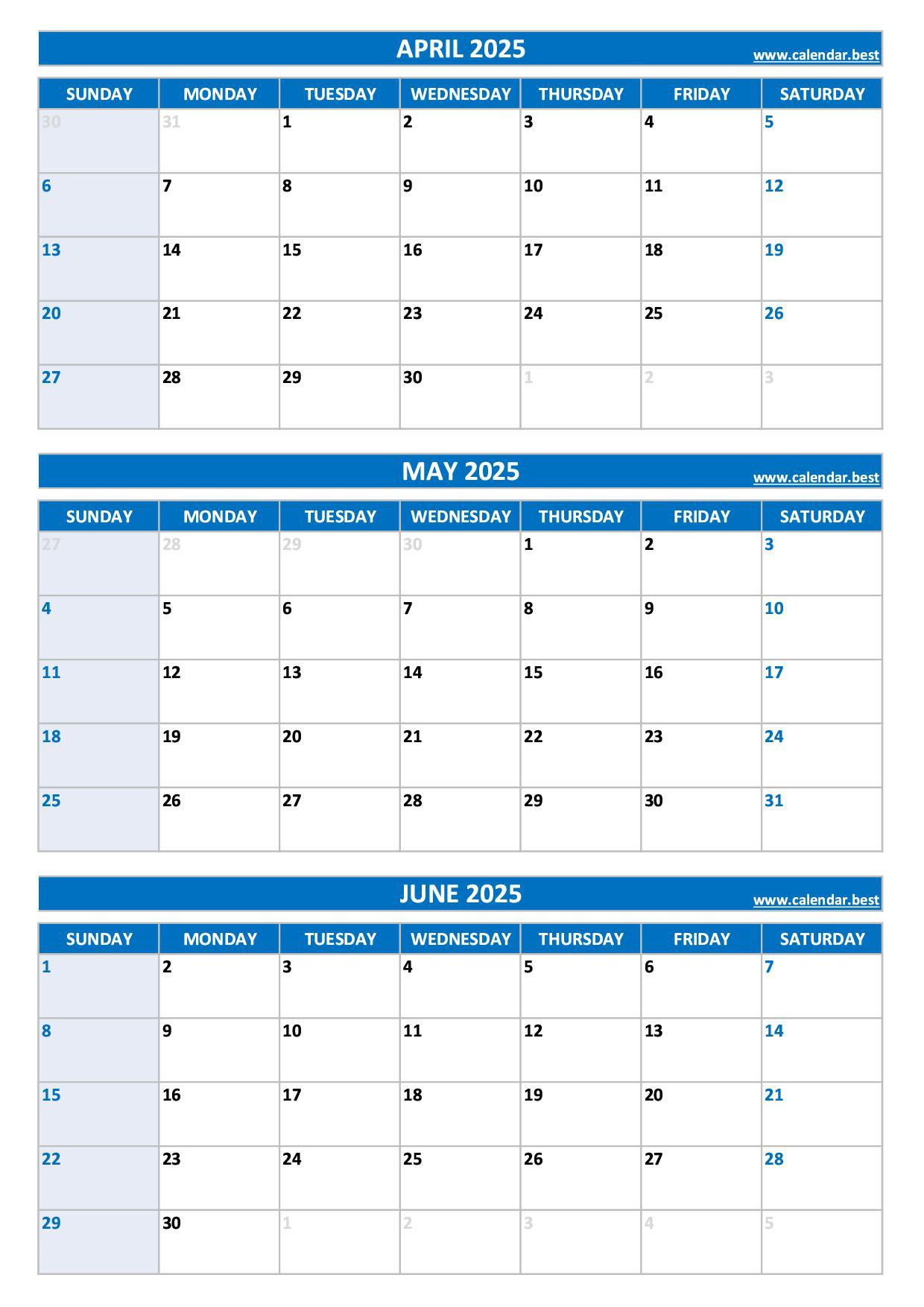 Printable 2Nd Quarter 2025 Calendar in 2nd Quarter 2025 Calendar Printable