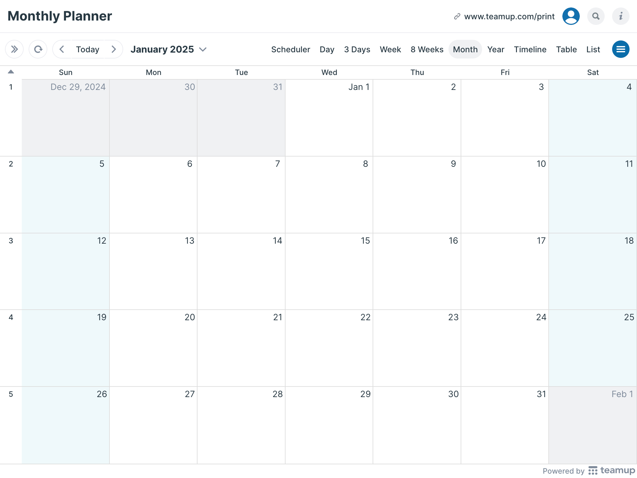Printable Calendars - Teamup regarding Printable Calendar 2025 with Space to Write