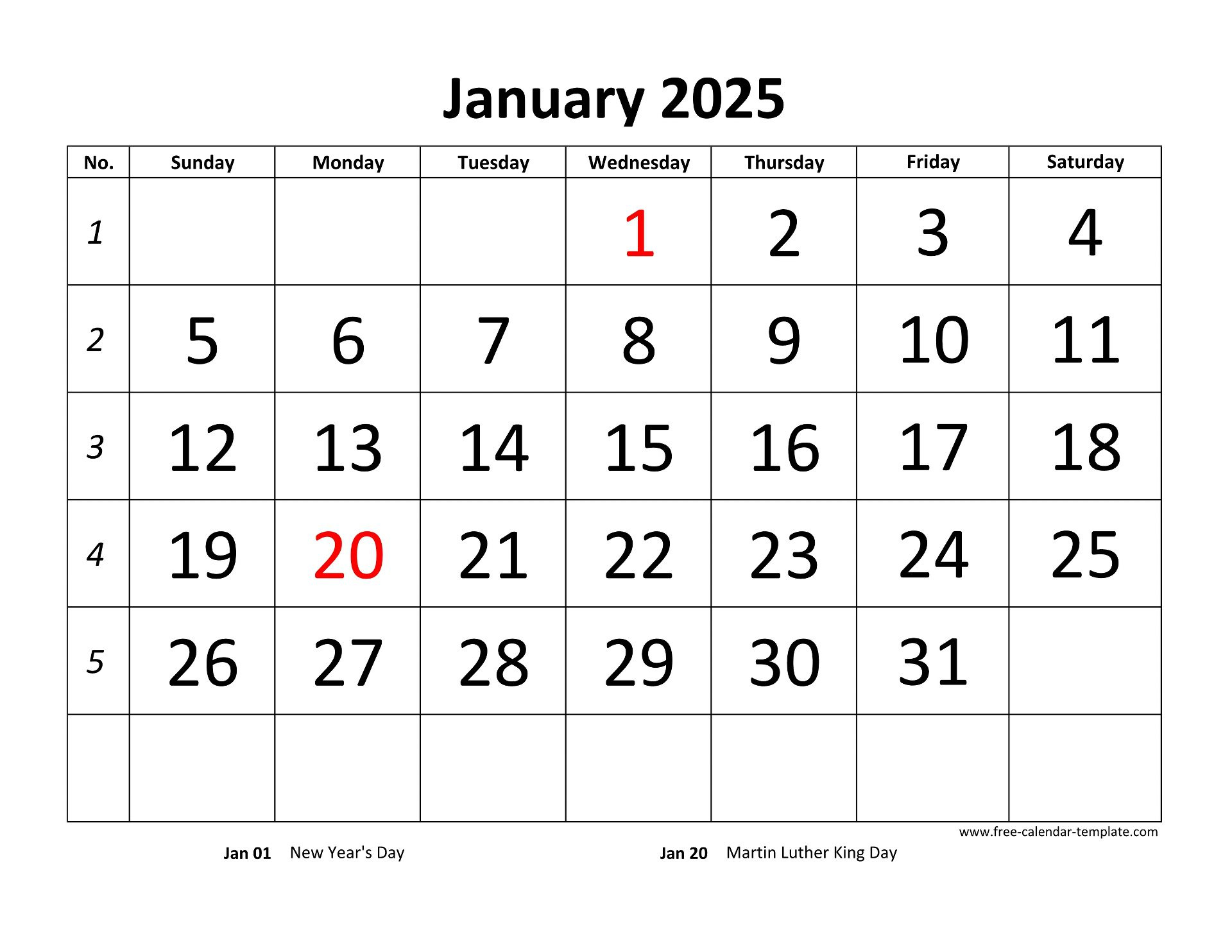 Printable Monthly Calendar 2025 | Free-Calendar-Template throughout Free Printable Calendar 2025 Monthly Word