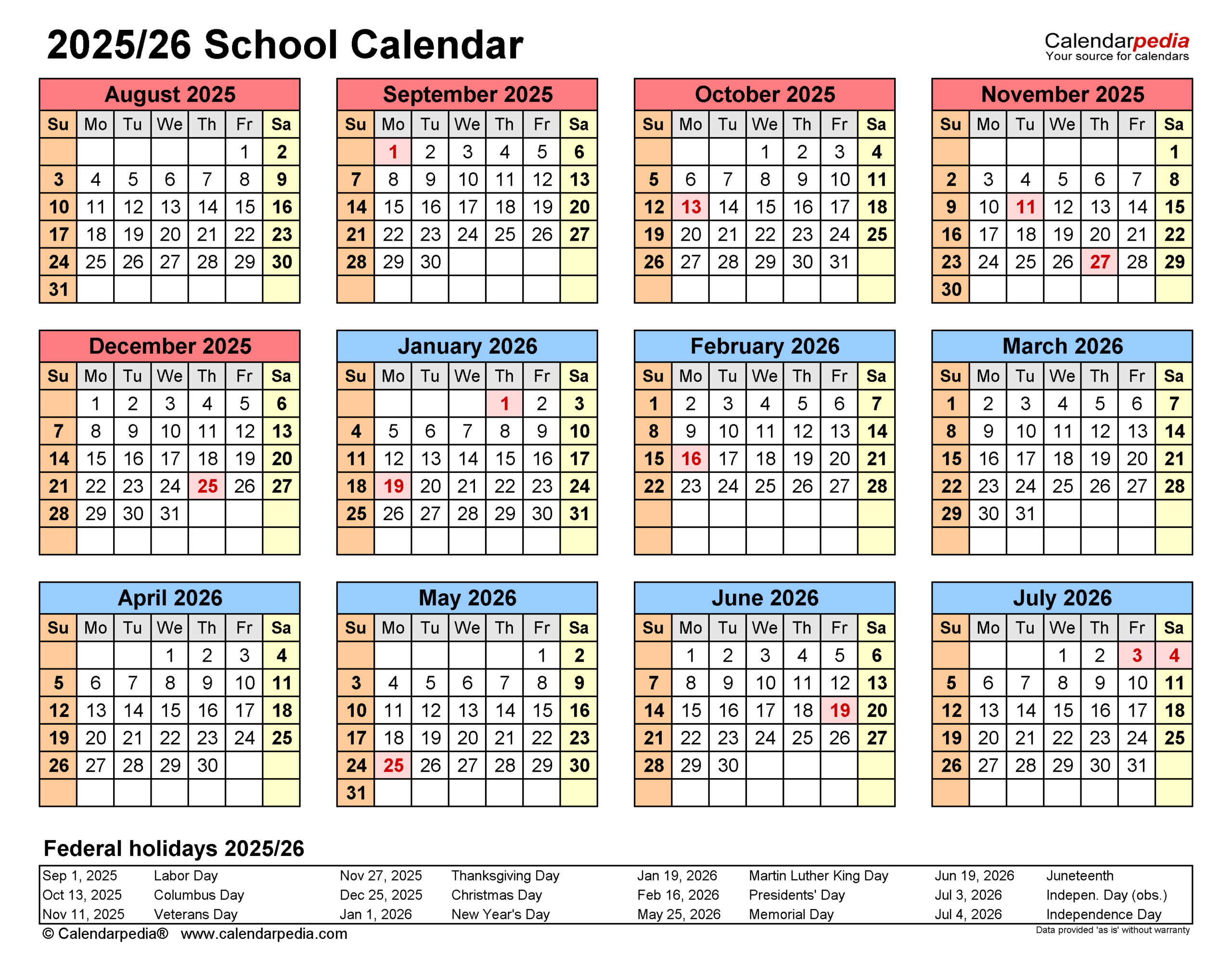 School Calendars 2025/2026 - Free Printable Pdf Templates regarding 2025 2026 School Year Calendar Printable Free