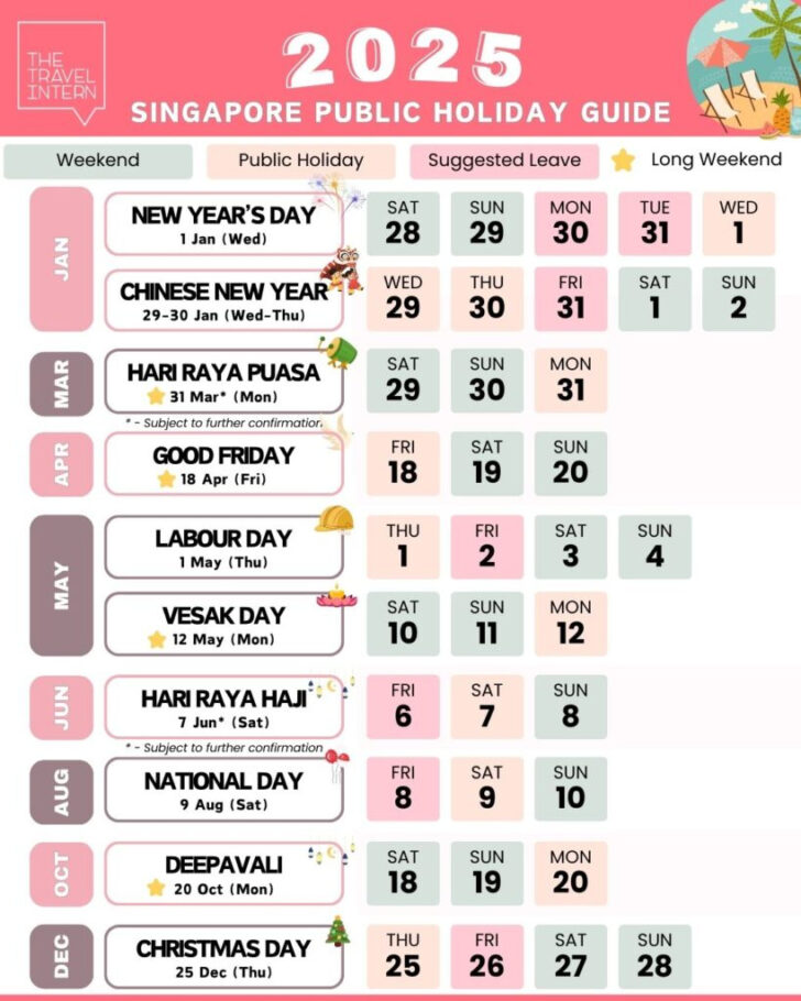Printable Calendar 2025 Singapore with Holidays