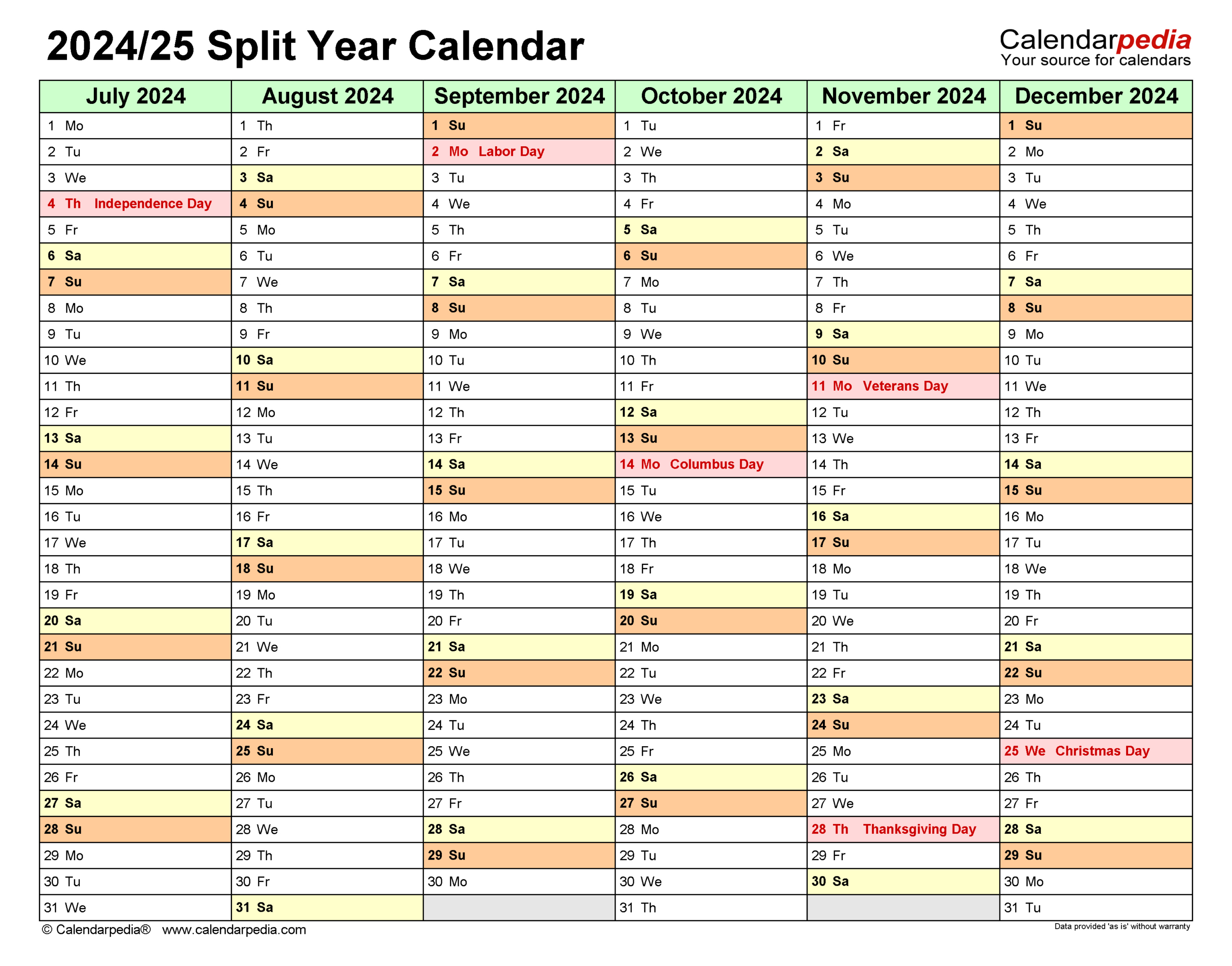 Split Year Calendars 2024/2025 (July To June) - Pdf Templates in August 2024 To July 2025 Calendar Printable