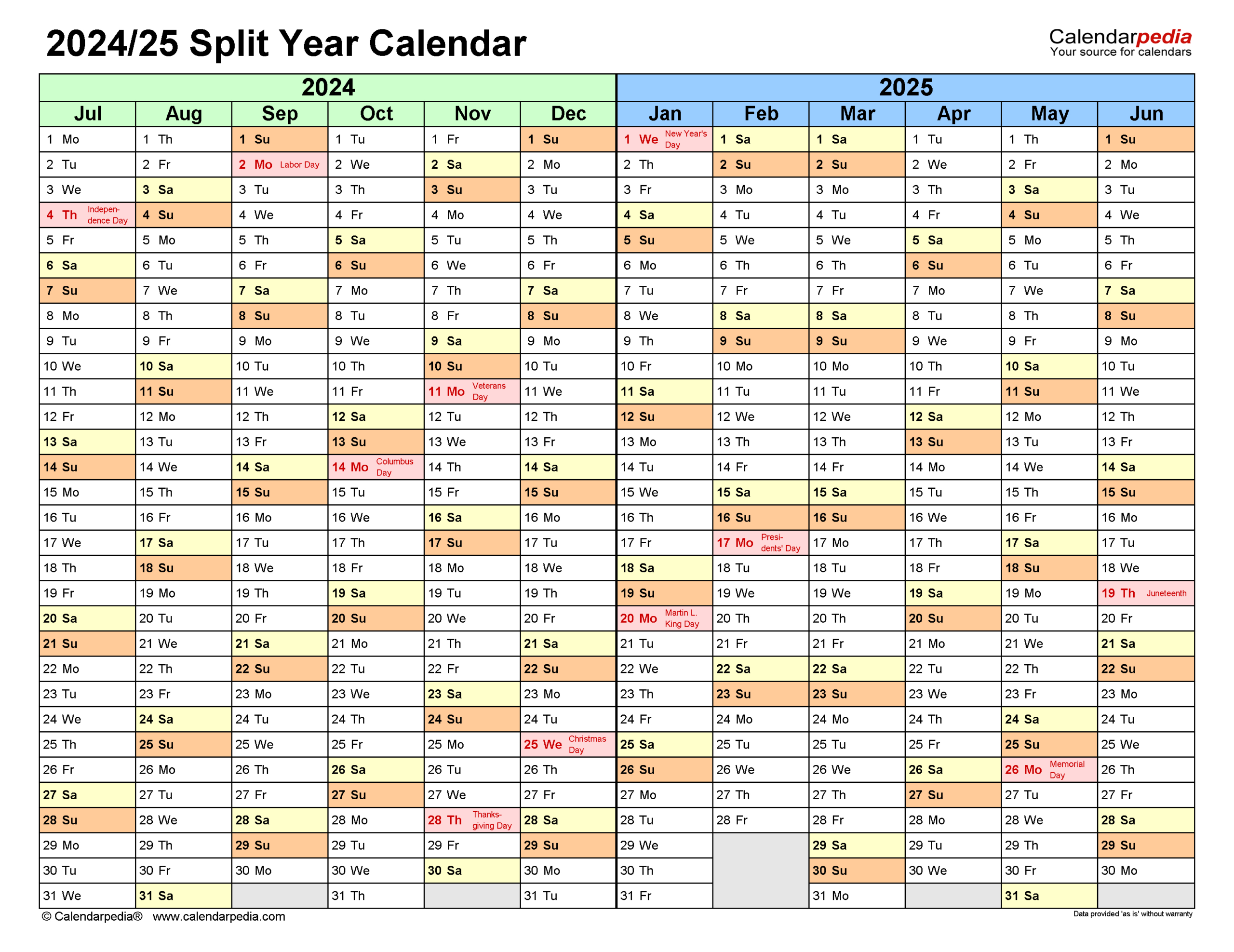 Split Year Calendars 2024/2025 (July To June) - Pdf Templates in Year Calendar July 2024 To June 2025
