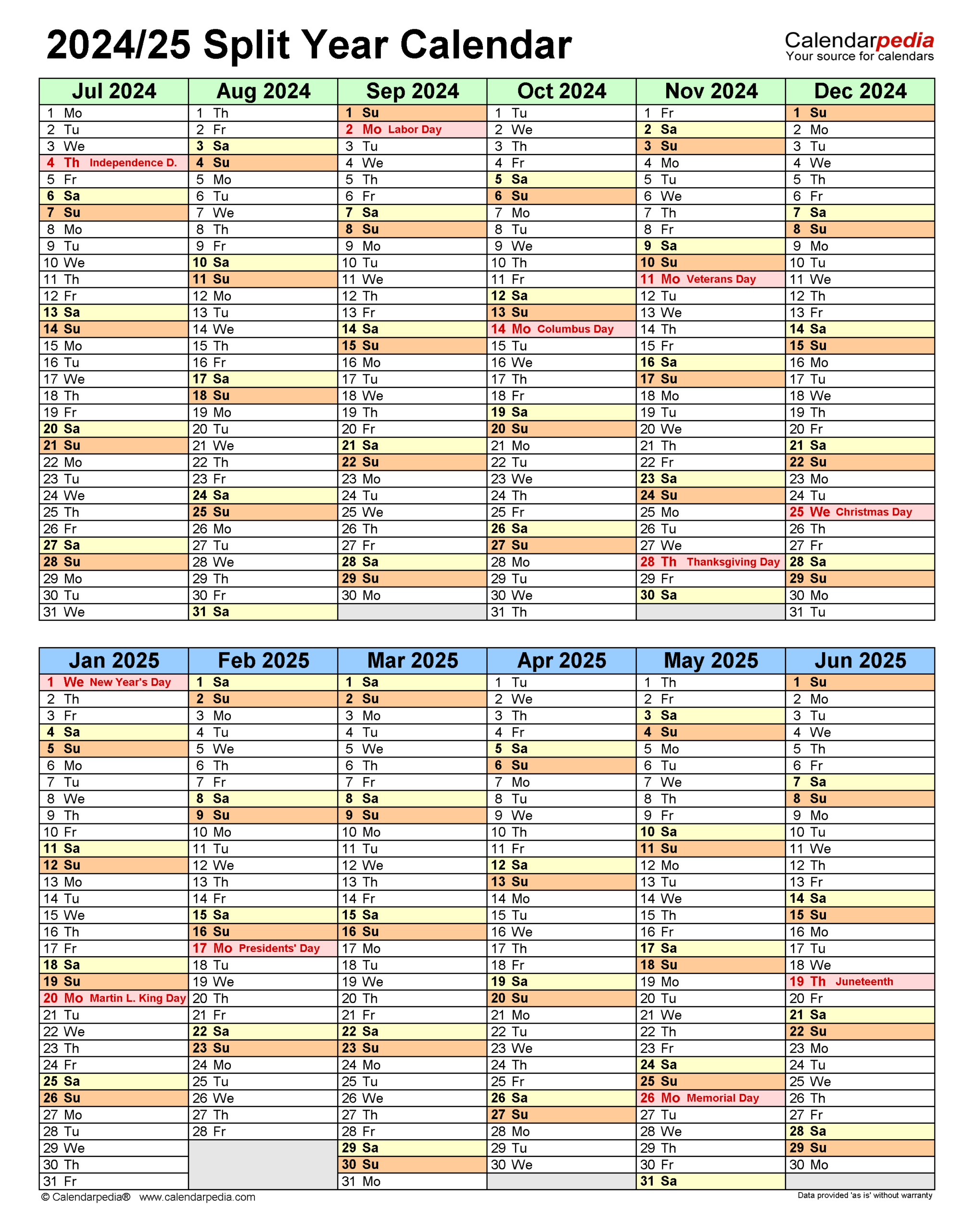 Split Year Calendars 2024/2025 (July To June) - Pdf Templates within July 1 2024 to June 30 2025 Calendar