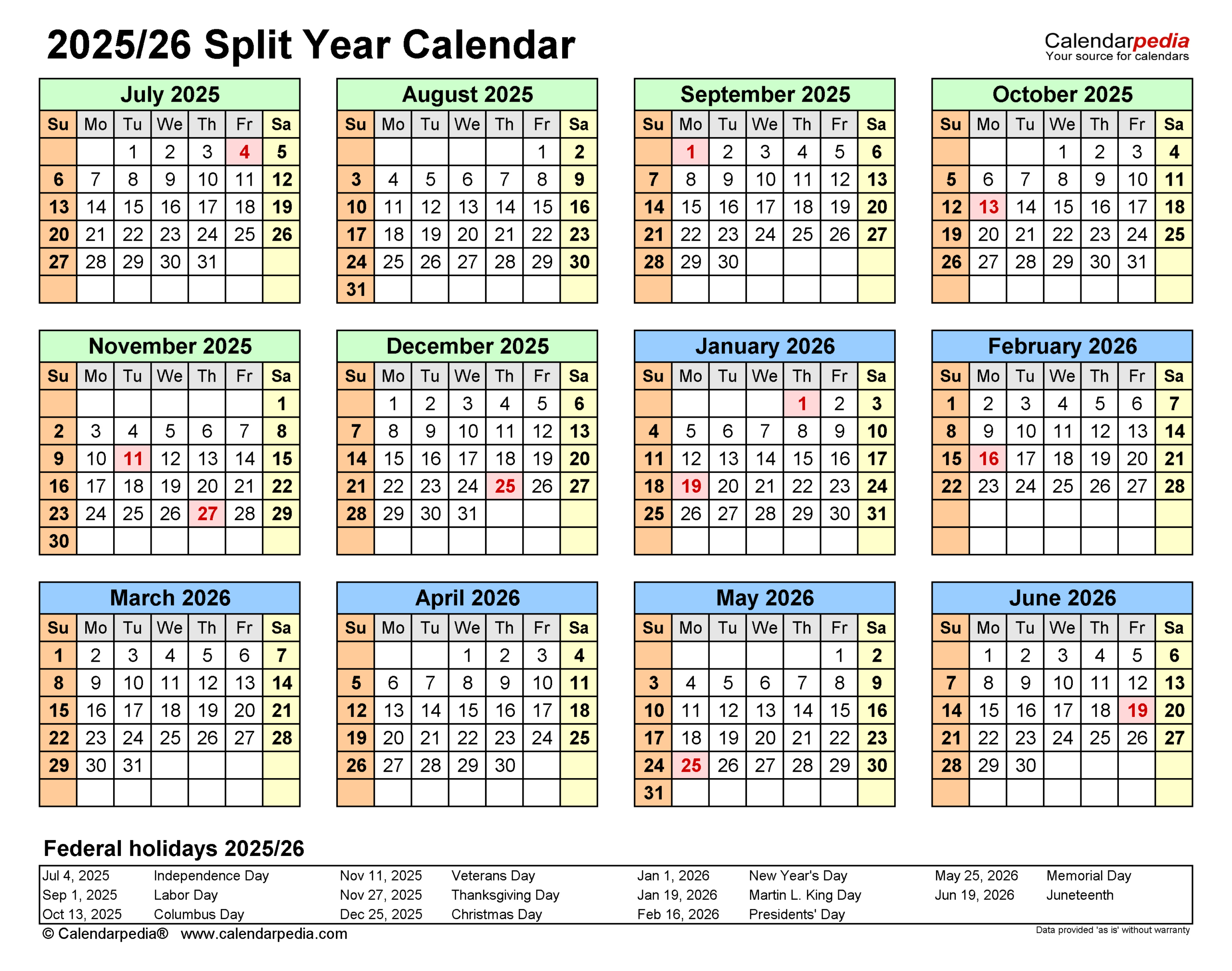 Split Year Calendars 2025/2026 (July To June) - Pdf Templates pertaining to Free Printable Calendar July 2025 To June 2026