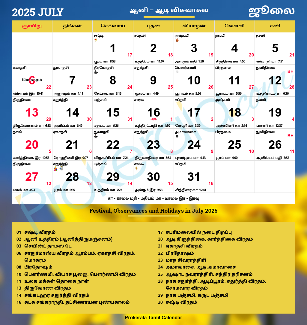 Tamil Calendar 2025, July pertaining to Tamil Calendar 2025 July