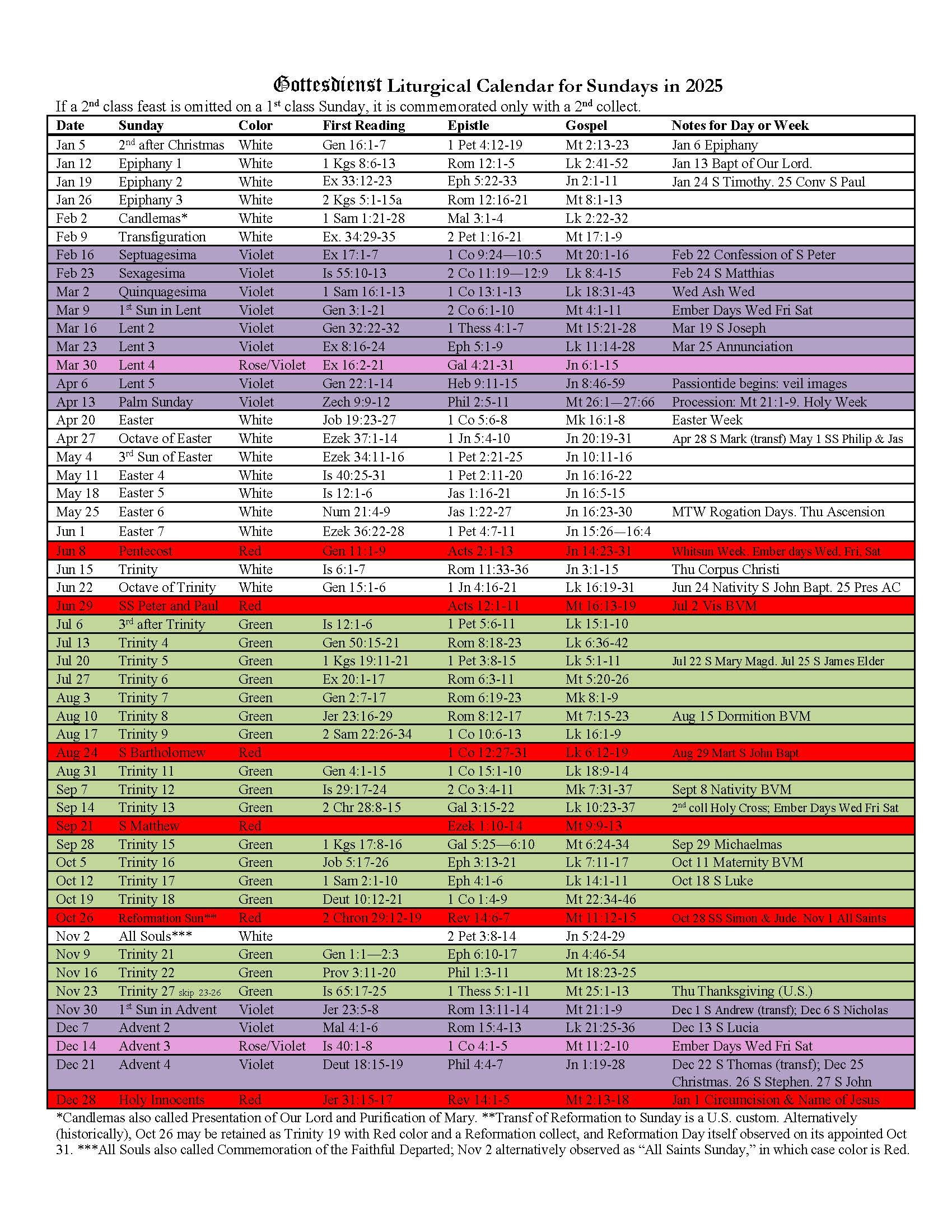 The 2025 Liturgical Calendar Is Here — Gottesdienst with Liturgical Calendar 2025 Printable