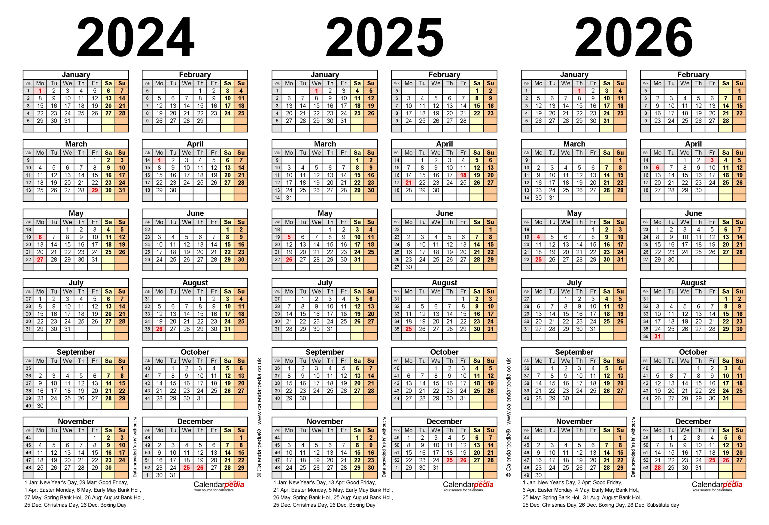 Three Year Calendars For 2024, 2025 And 2026 (Uk) For Excel pertaining to Calendar 2024 2025 2026 Free Printable