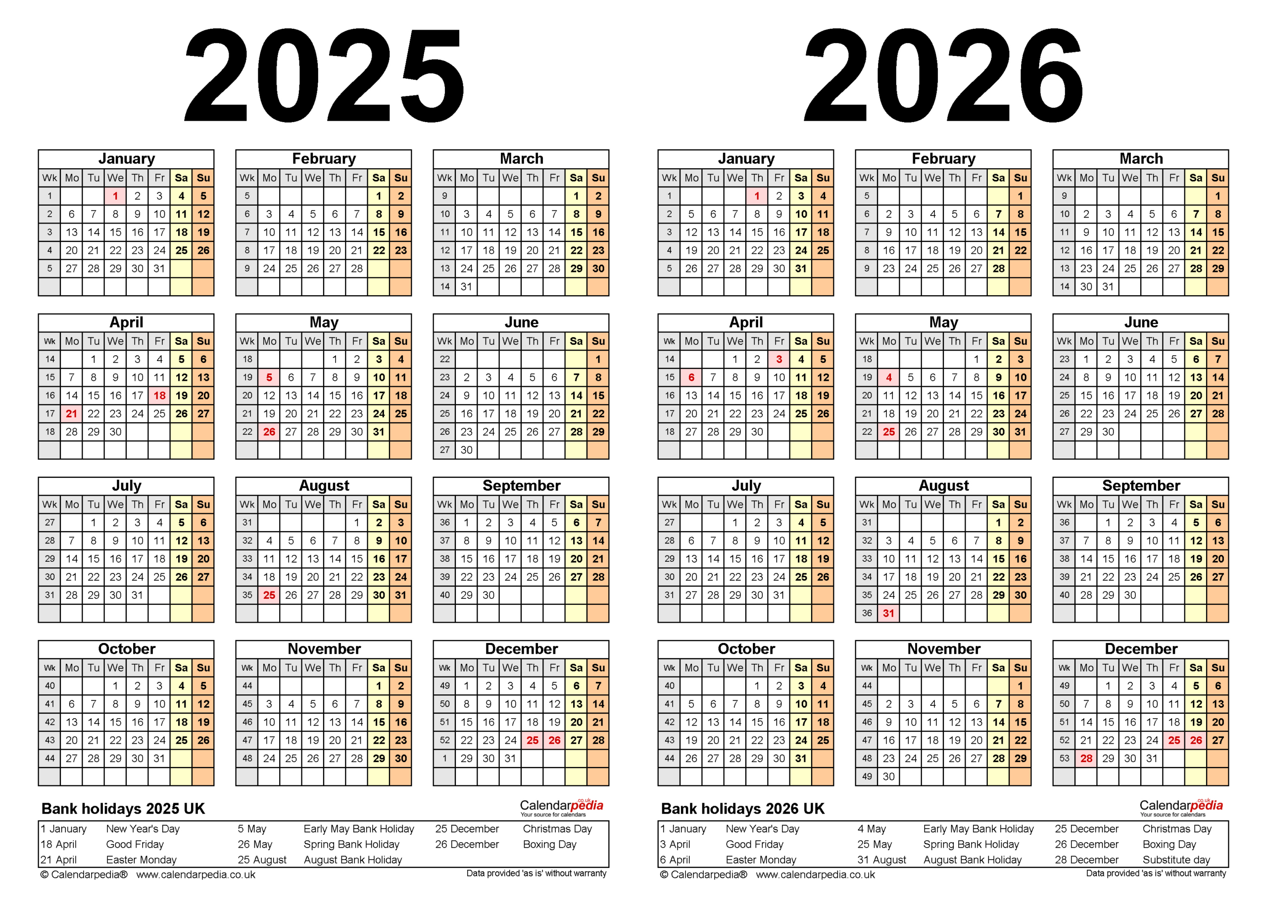Two Year Calendars For 2025 And 2026 (Uk) For Pdf regarding Printable Calendar 2025 26