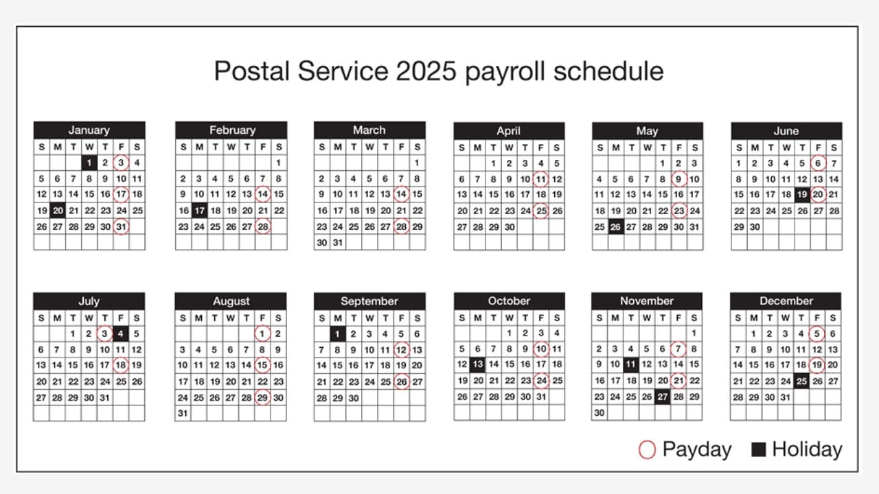 Usps Annual Calendar Shows The 2025 Payroll Schedule - Ruralinfo with regard to Postal Calendar 2025 Printable