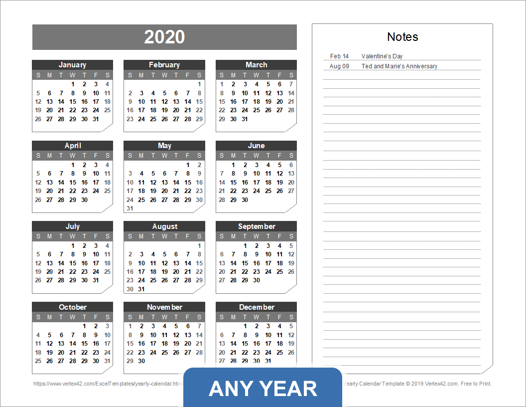 Yearly Calendar Template For 2025 And Beyond in Free Printable Calendar 2025 Vertex42