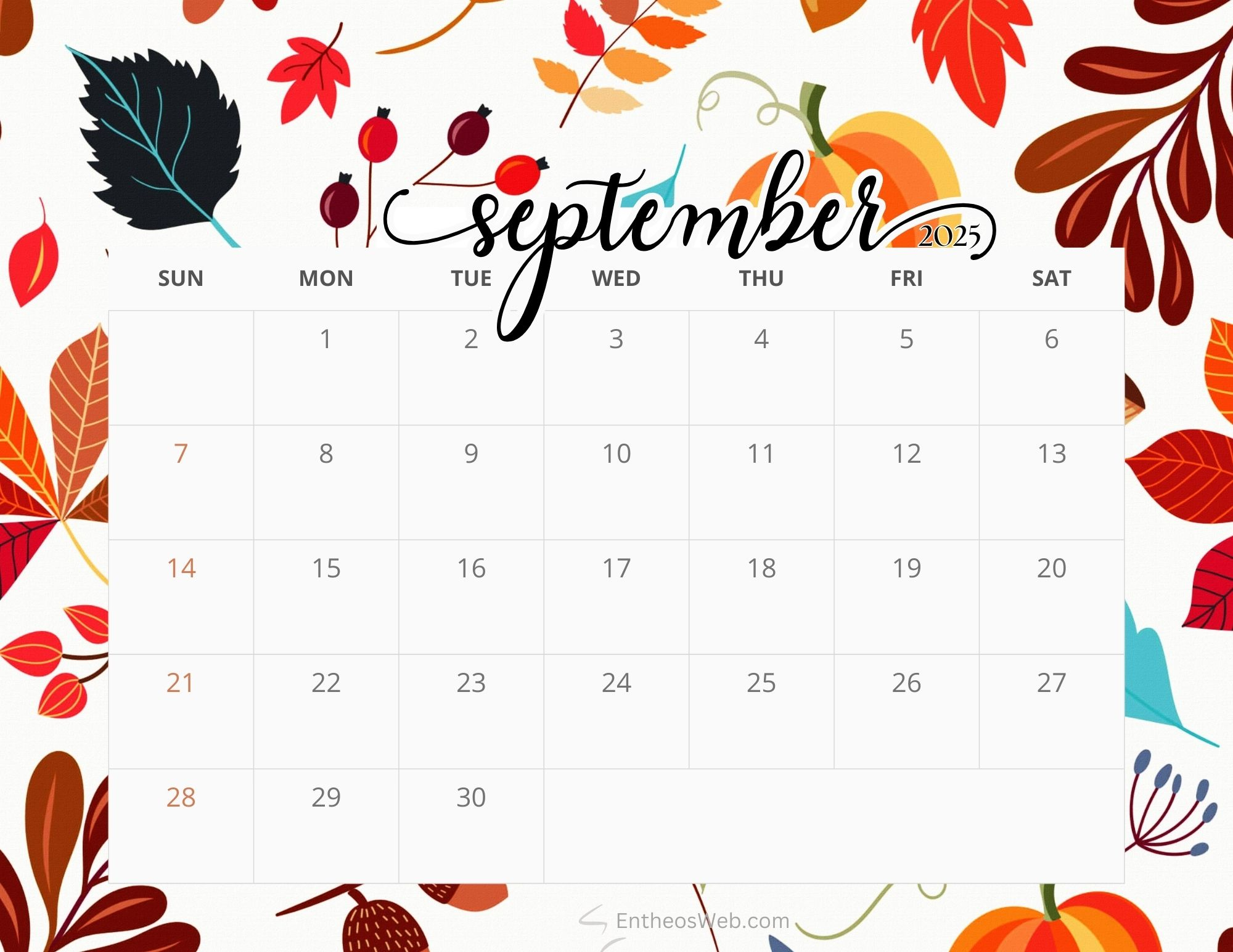 100 Free September 2025 Printable Calendar Downloads | Entheosweb with September 2025 Printable Calender