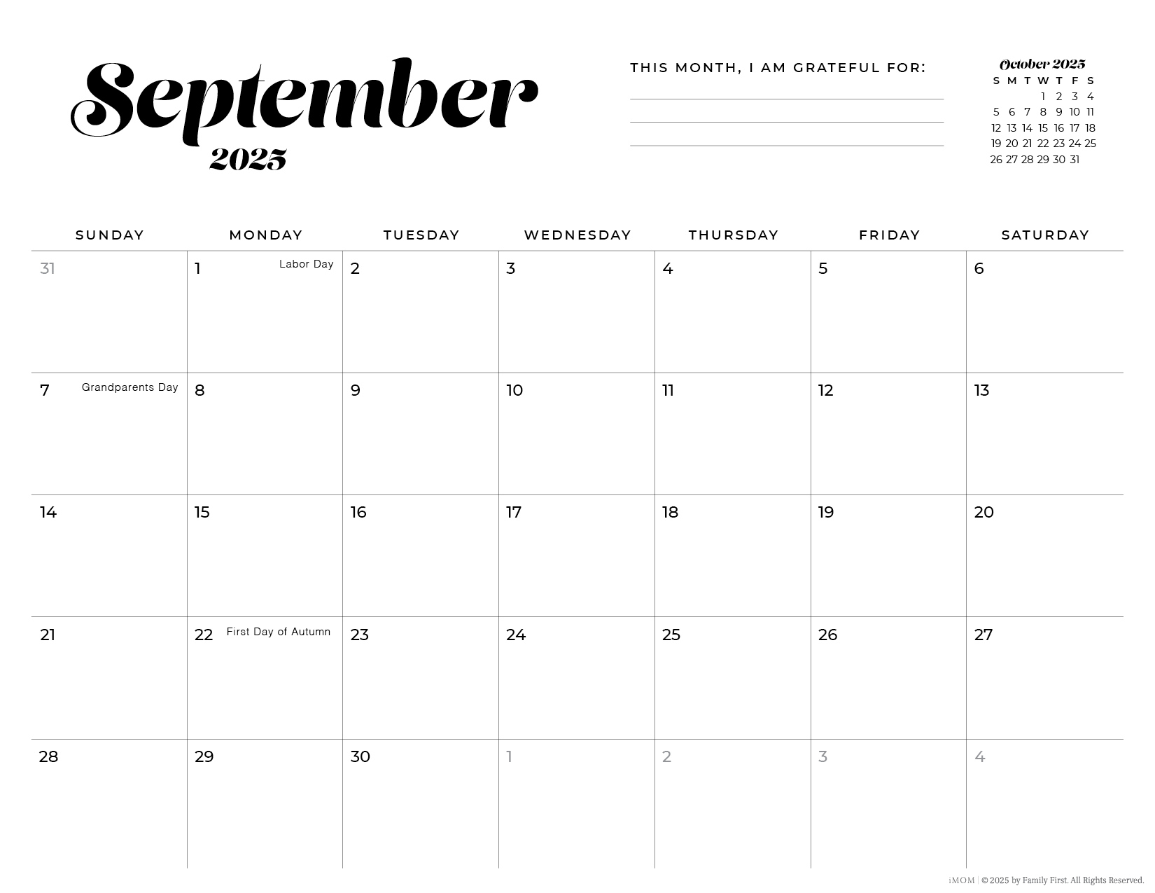 2025-2026 Simple Printable Calendar For Moms - Imom with regard to September 2025 Calendar Printable Shining Mom