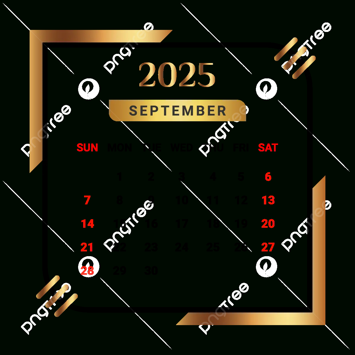 2025 September Month Calendar With Black And Golden Vector with September 2025 Calendar Png