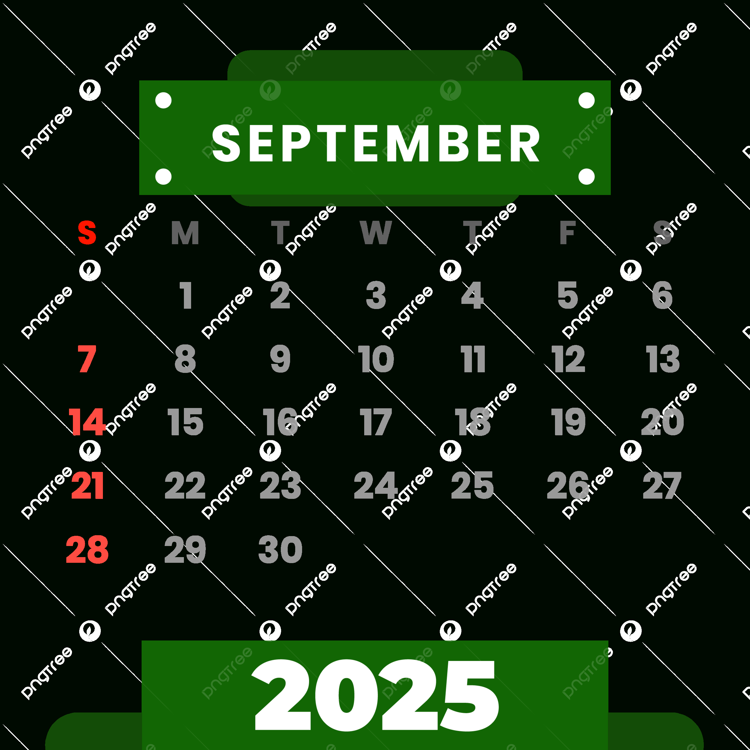 2025 September Vector Clipart Green Monthly Calendar, 2025 inside September 2025 Calendar Green