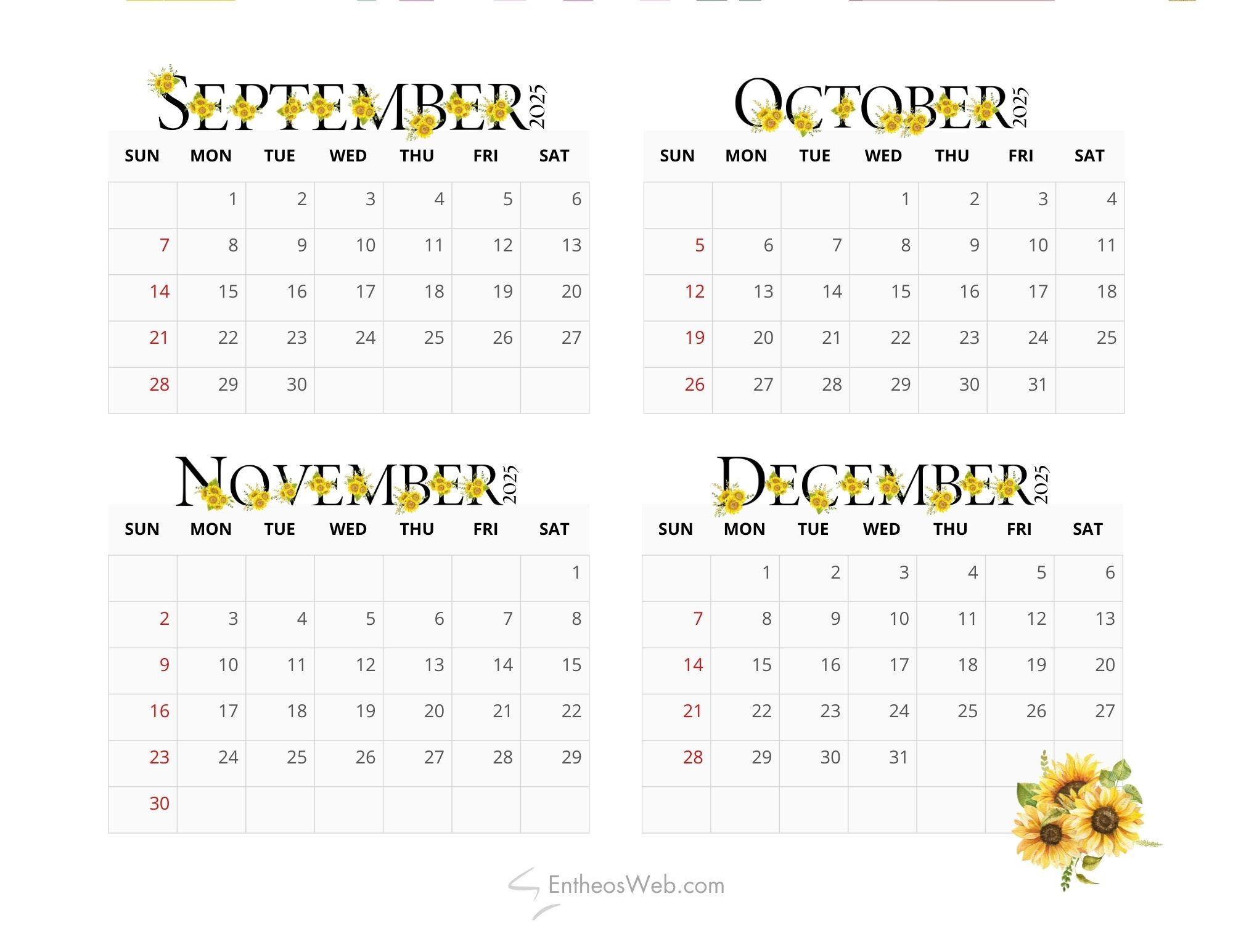 4 Month Calendar Printables – September, October, November And in Printable Calendar September October November 2025