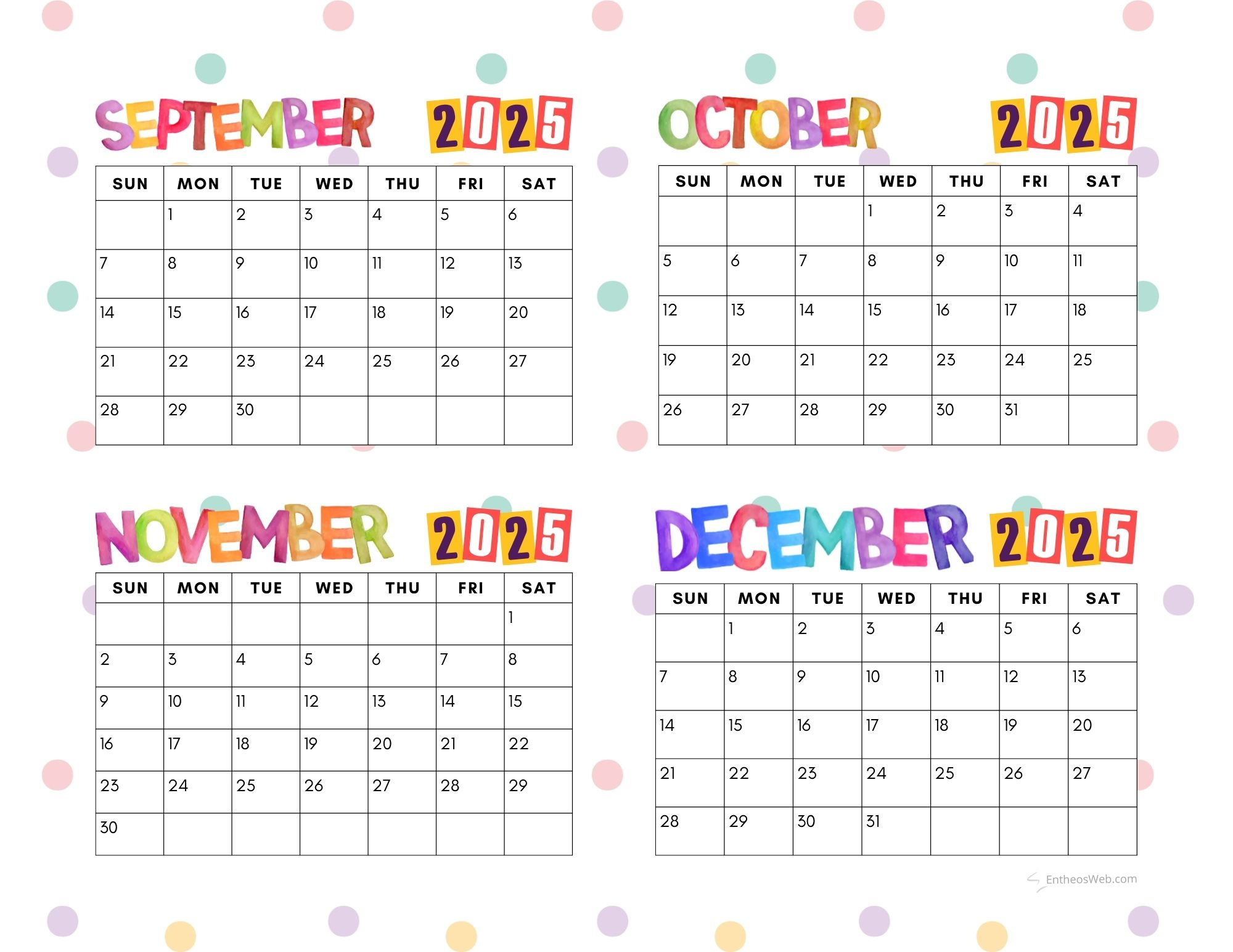 4 Month Calendar Printables – September, October, November And inside Monthly Calendar September 2025 Through December 2025