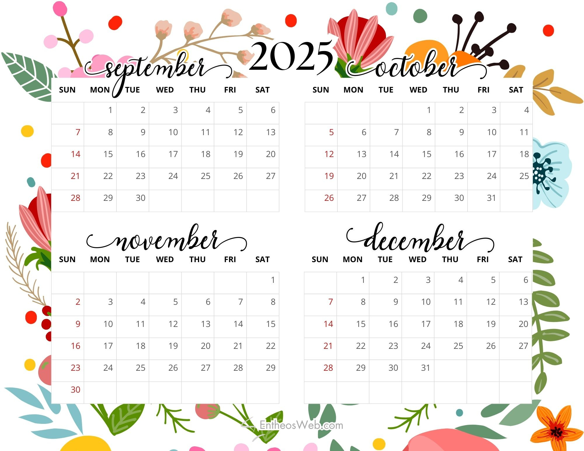 4 Month Calendar Printables – September, October, November And with regard to September to November 2025 Calendar
