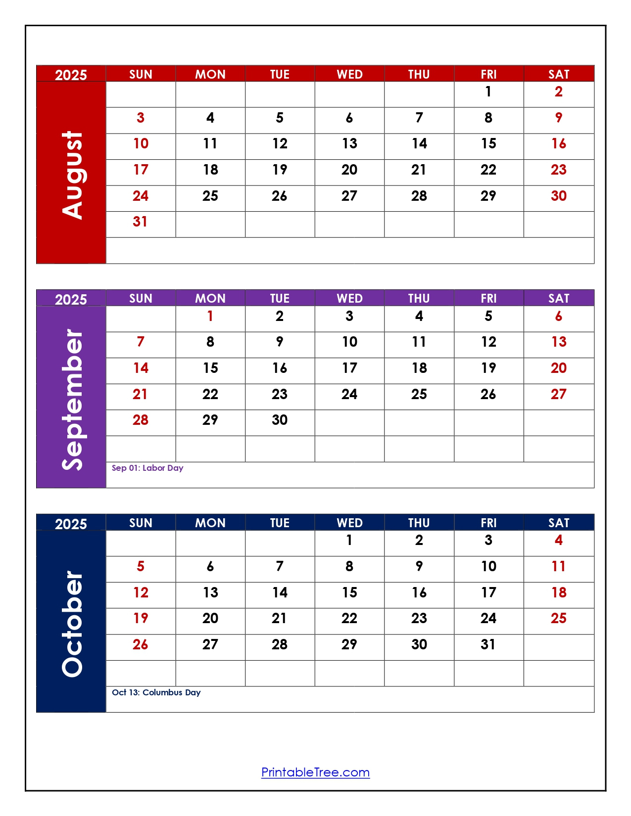 August To October 2025 Calendar Printable Pdf | Three Months Calendar regarding Printable Calendar August September October 2025