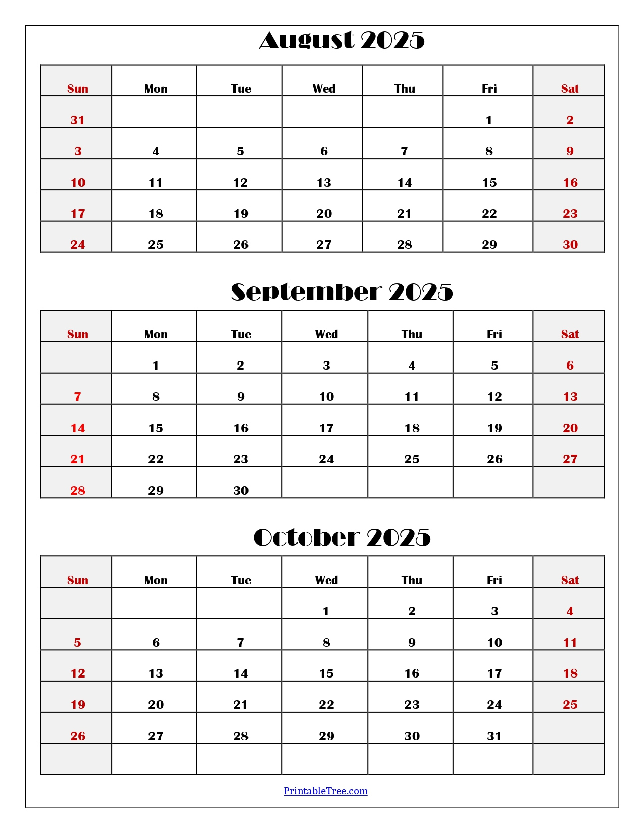 August To October 2025 Calendar Printable Pdf | Three Months Calendar throughout Printable Calendar August September October 2025