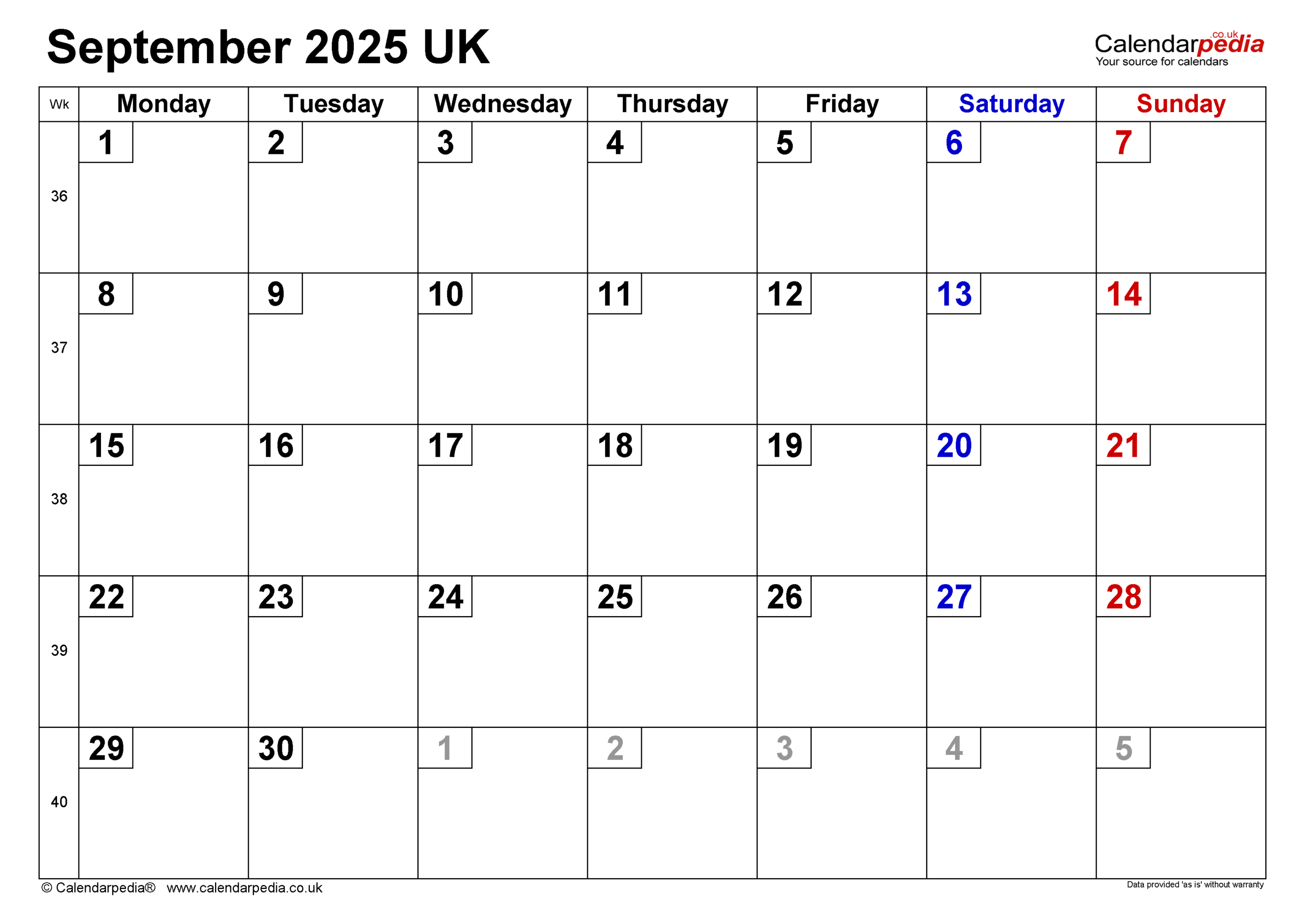 Calendar September 2025 Uk With Pdf, Excel And Word Templates in September 2025 Calendar View