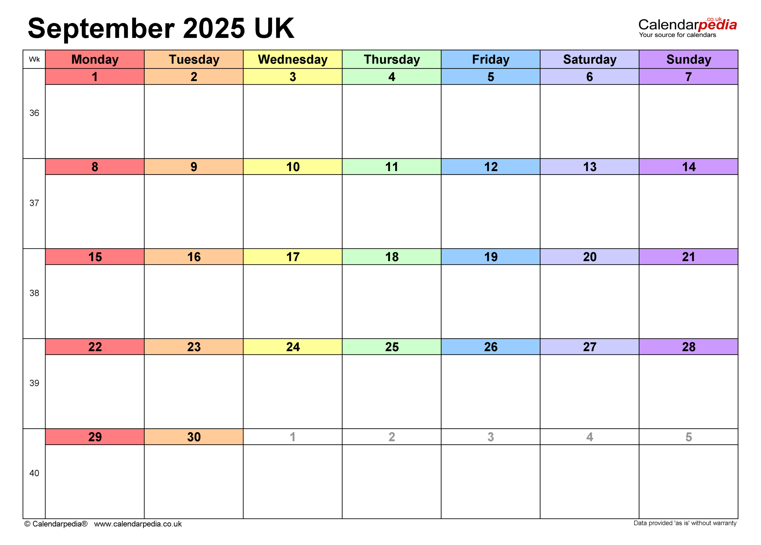 Calendar September 2025 Uk With Pdf, Excel And Word Templates regarding September 2025 Calendar View