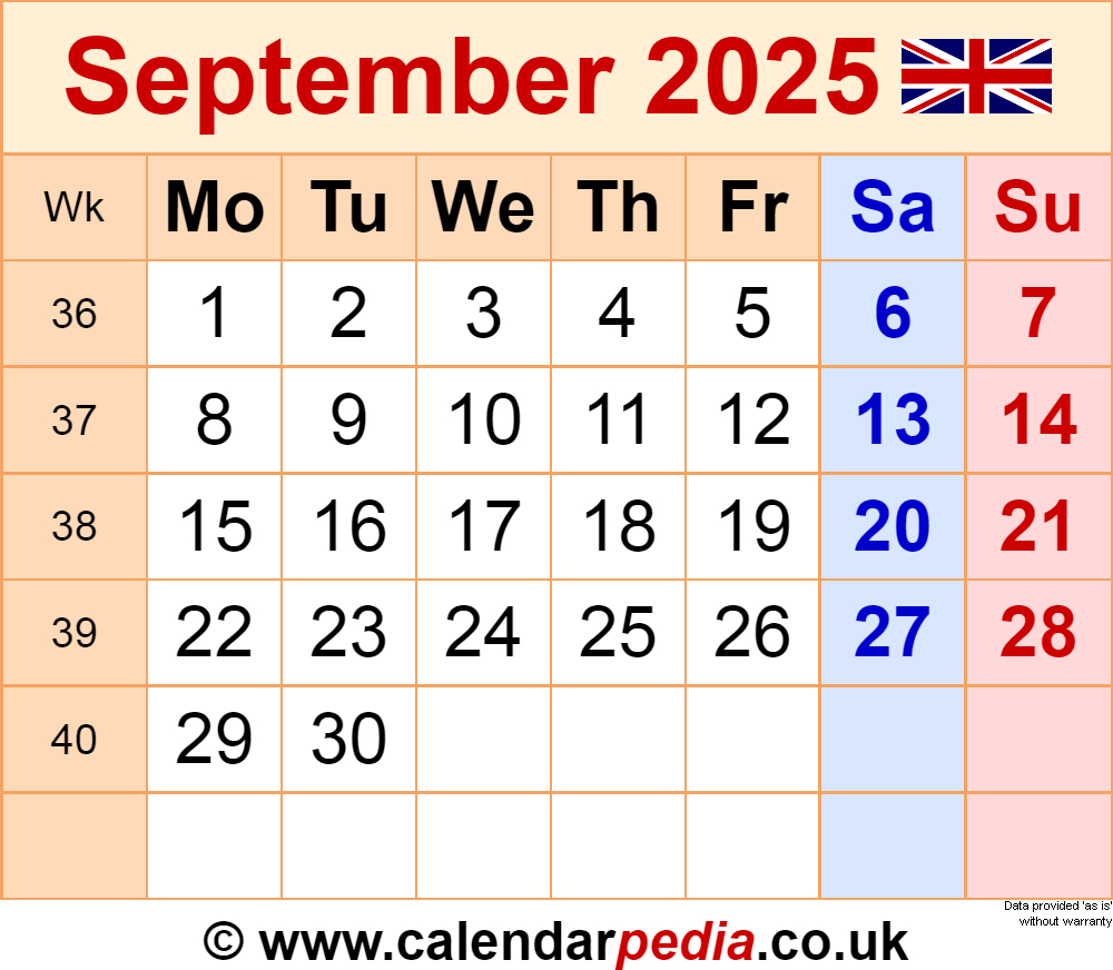 Calendar September 2025 Uk With Pdf, Excel And Word Templates within September 2025 Calendar View