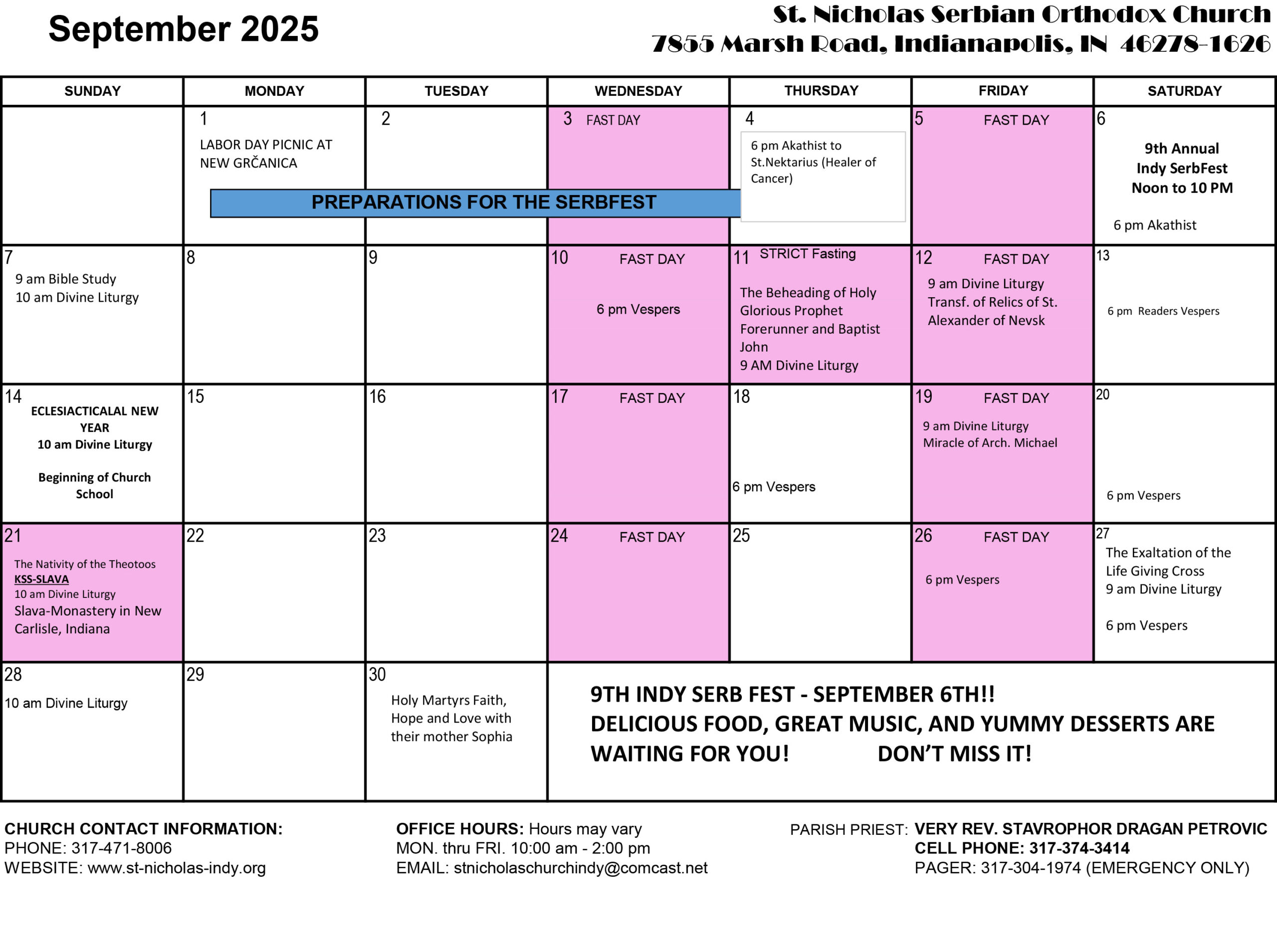 Calendar | St. Nicholas Serbian Orthodox Church with Calendar Orthodox 2025 September
