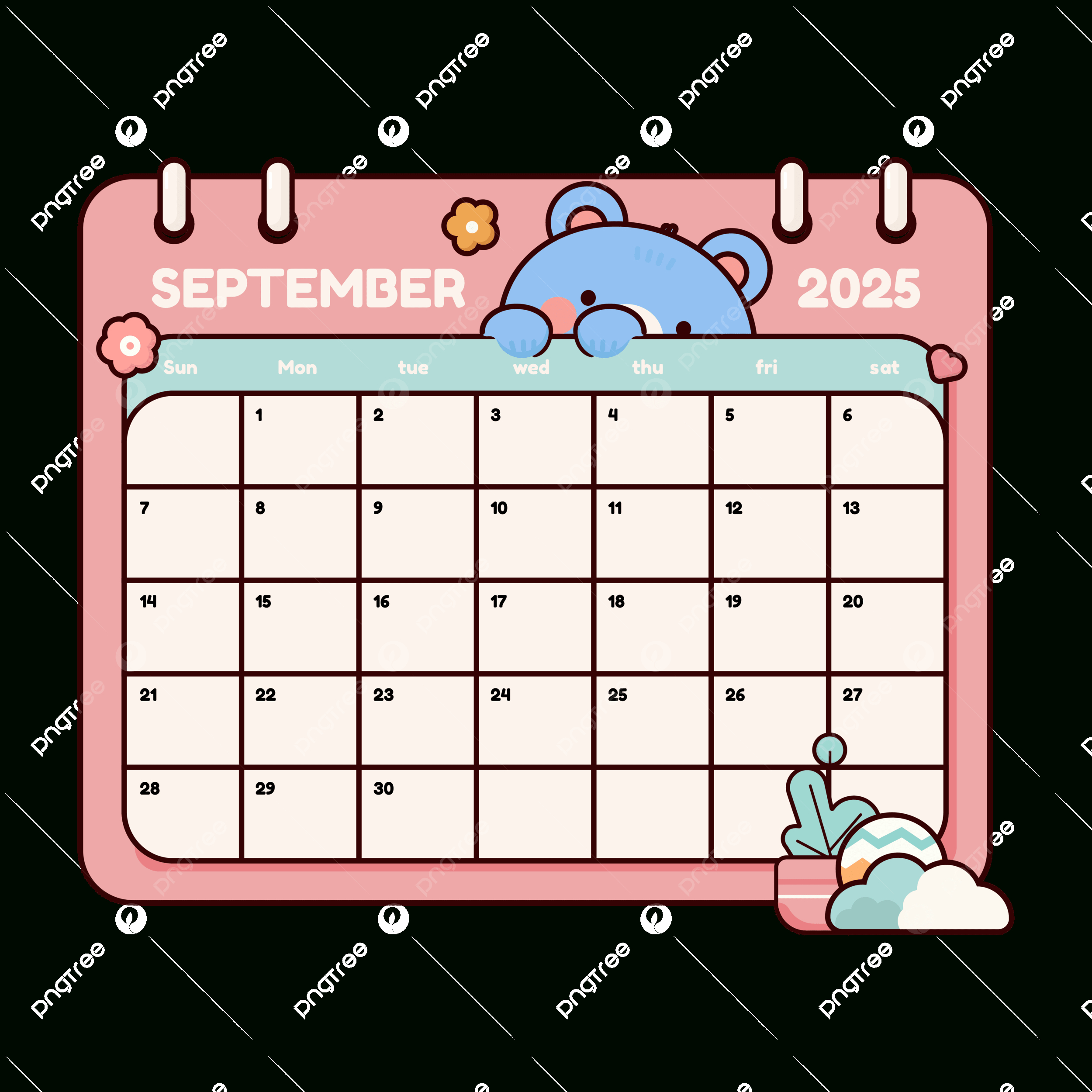 Cute September 2025 Calendar With A Bear Vector, Calendar pertaining to September 2025 Calendar Cute