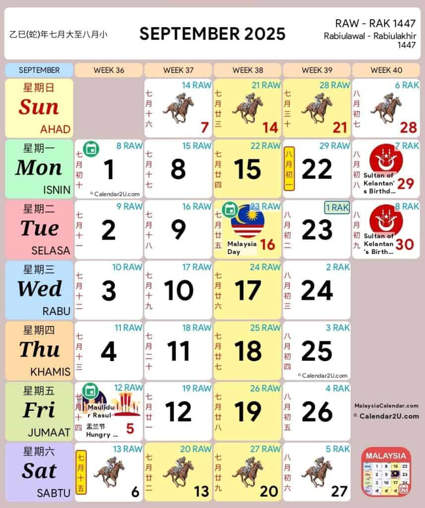 Cuti Umum 2025 &amp;amp; Cuti Sekolah Malaysia Kpm throughout Calendar Kuda September 2025