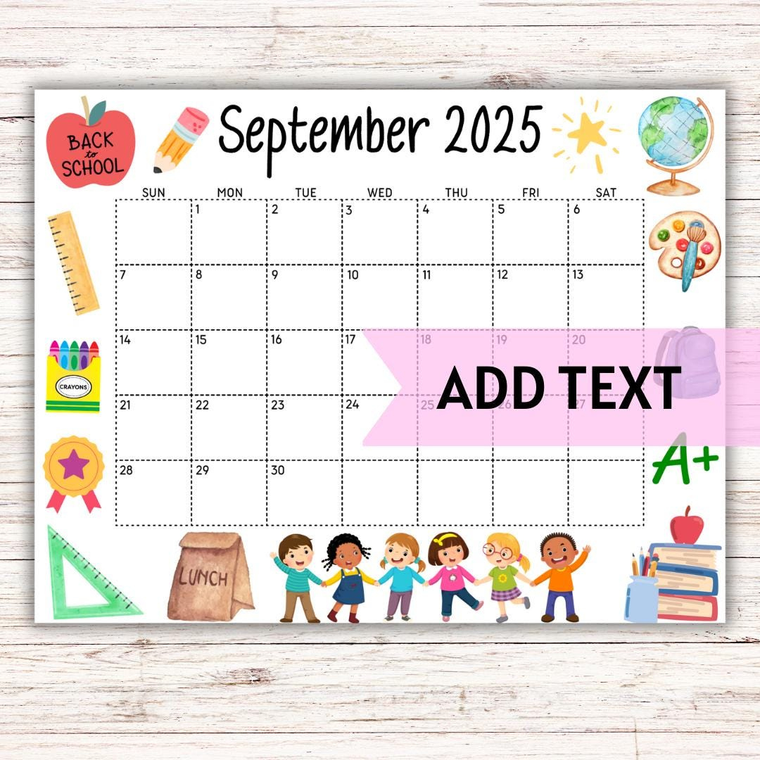Editable Printable September Calendar 2025 | | Back To School September Calendar W/ School Kids | Classroom Calendar | Preschool Calendar - Etsy pertaining to September 2025 Calendar Kids