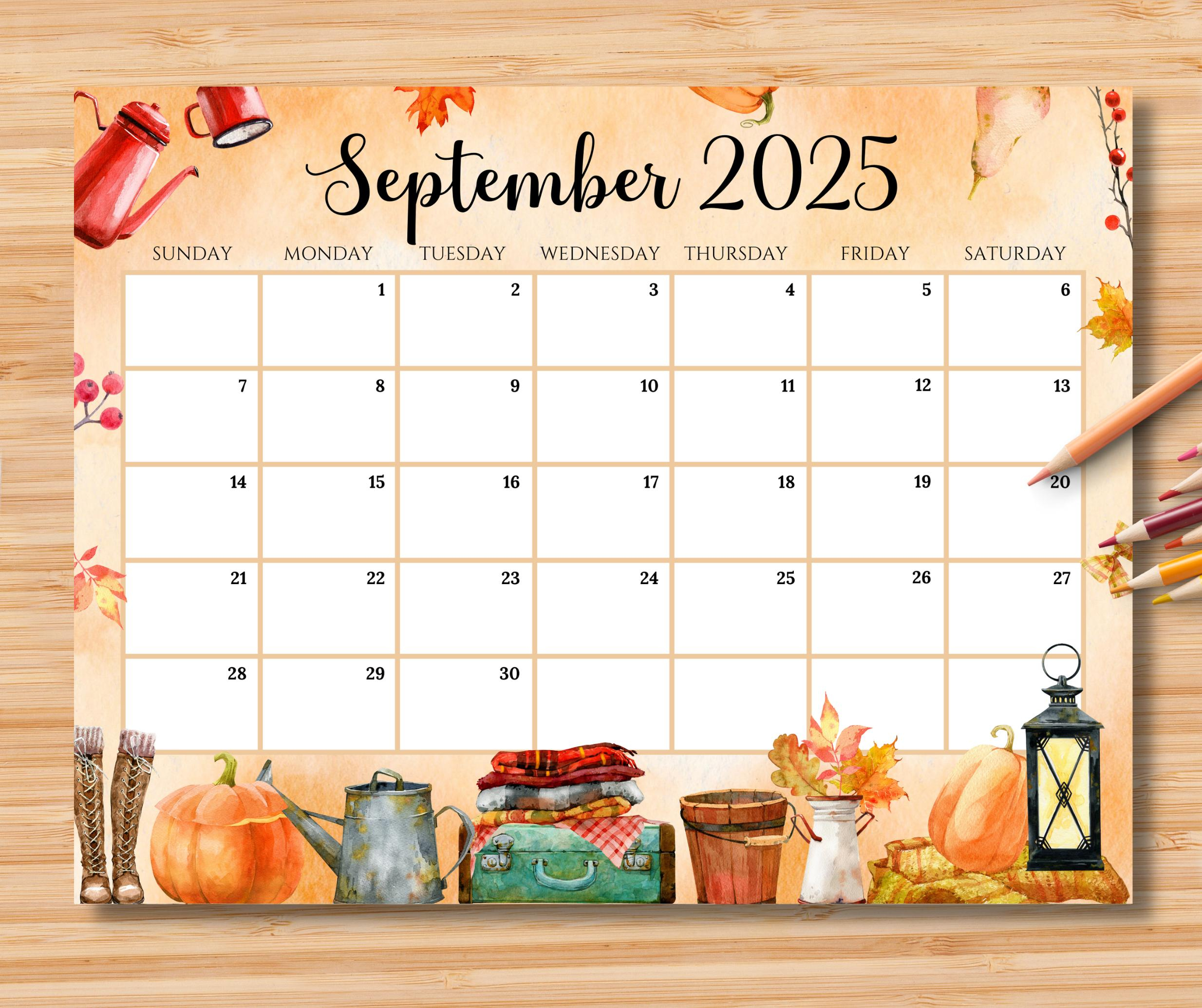 Editable September 2025 Calendar, Beautiful &amp;amp; Cozy Fall Autumn intended for September 2025 Calendar Printable Waterproof