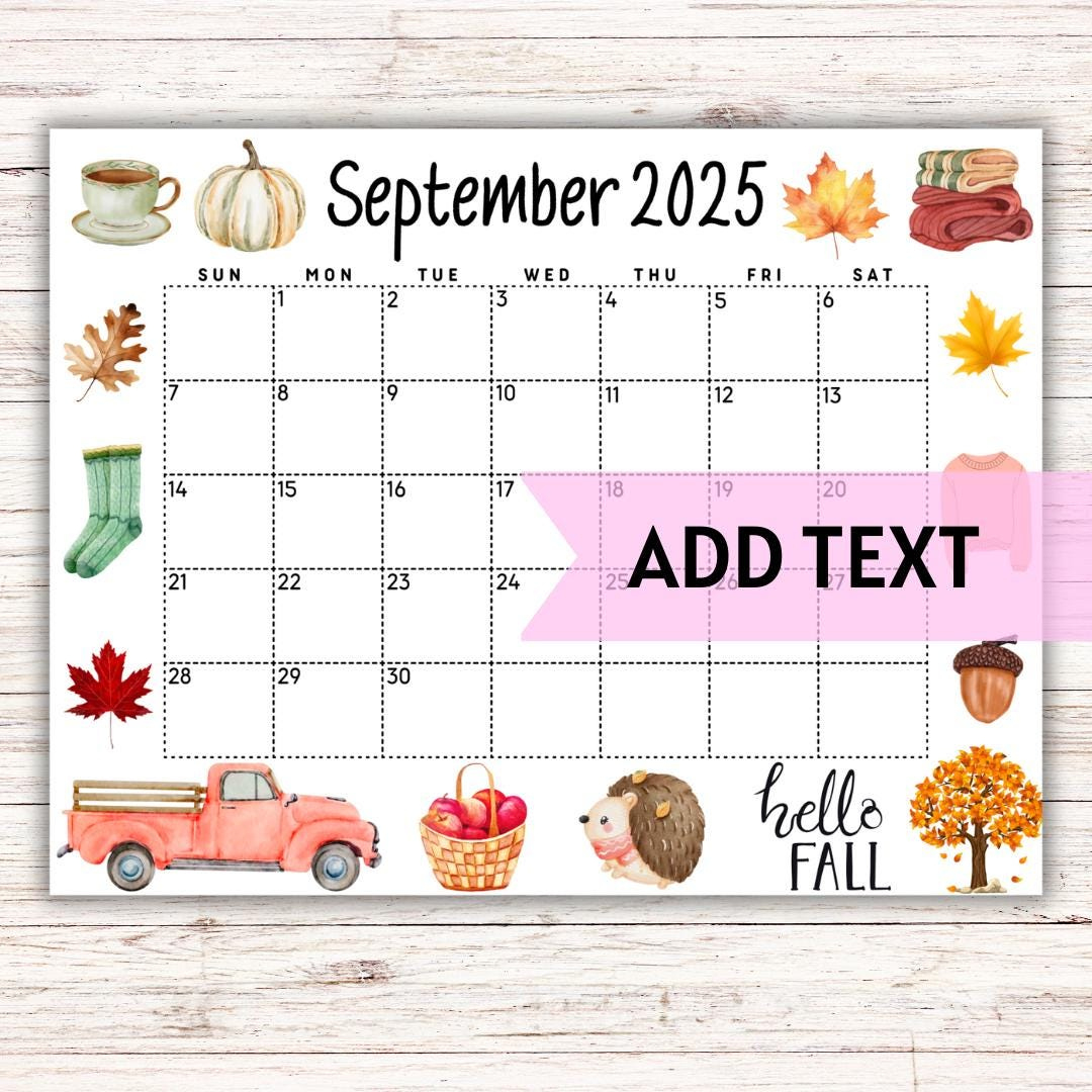 Editable September Calendar 2025 | Cute Fall Calendar W/ Fall Leaves | Monthly Calendar | Printable Wall Calendar 2025 | Homeschool Planner - Etsy intended for September 2025 Calendar Printable Waterproof