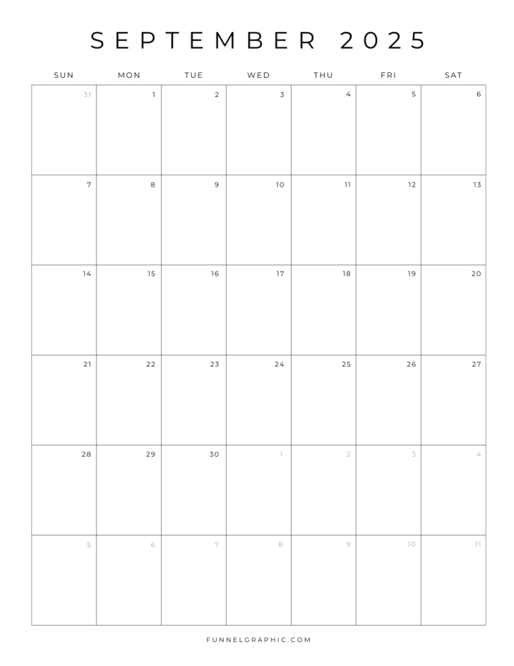 Blank September Calendar 2025 Printable Free