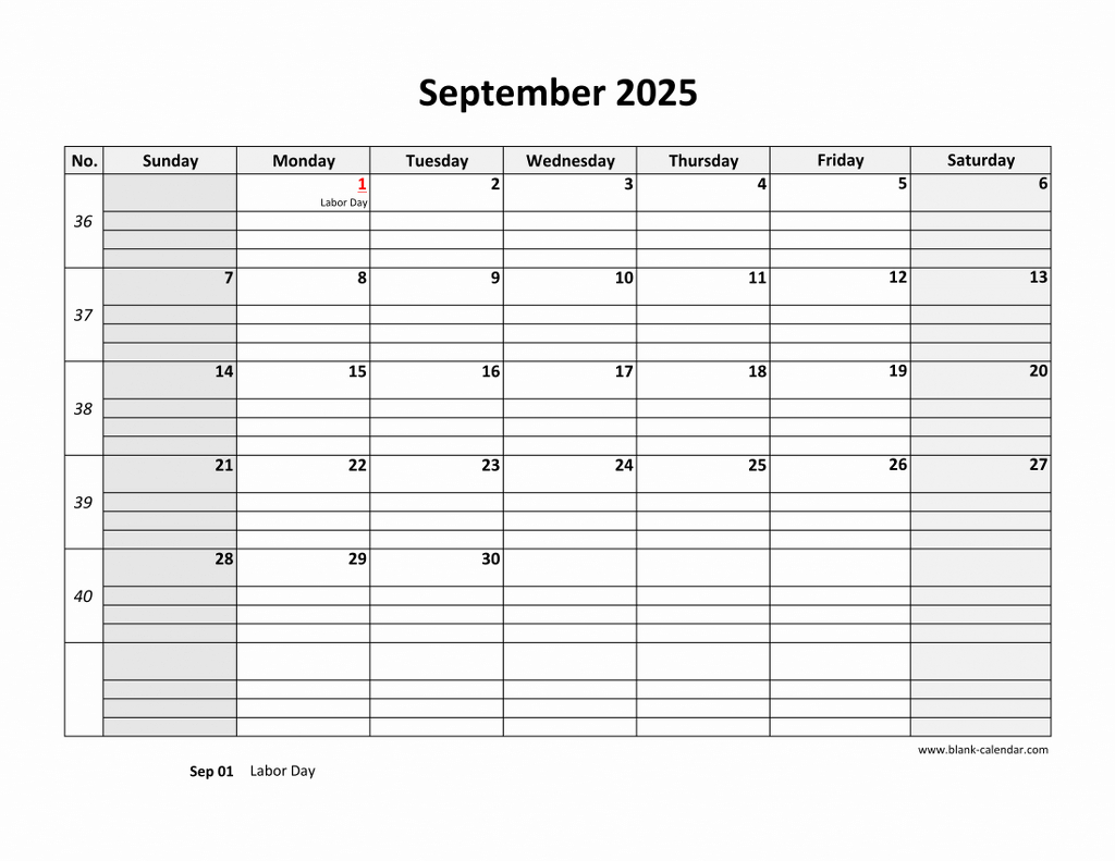 Free Download Printable September 2025 Calendar, Large Box Grid throughout Printable September 2025 Calendar With Lines