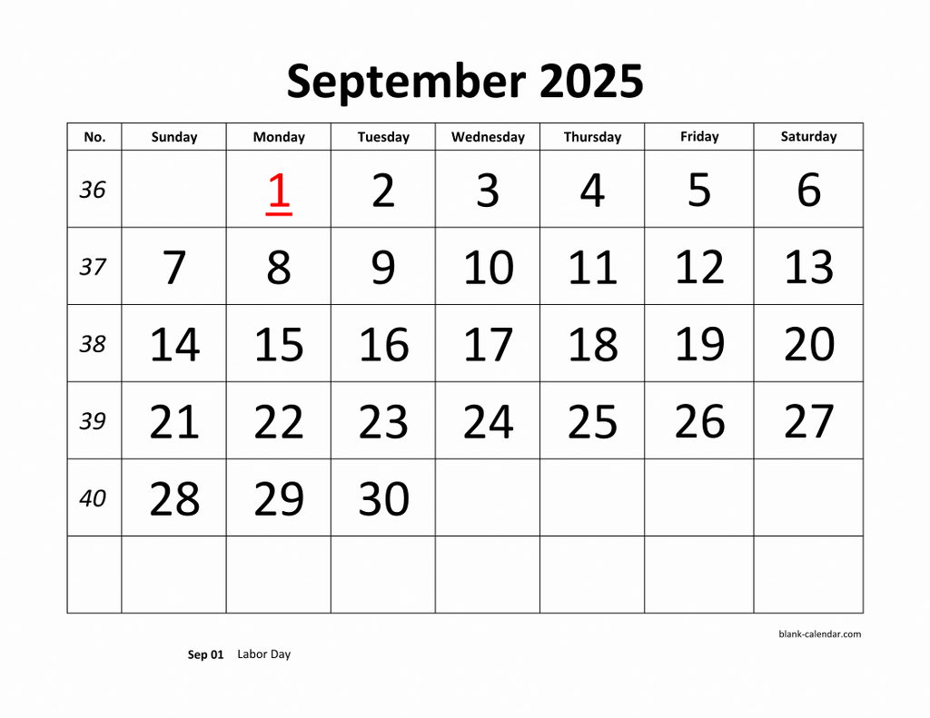 Free Download Printable September 2025 Calendar, Large Font Design with regard to Large September 2025 Calendar