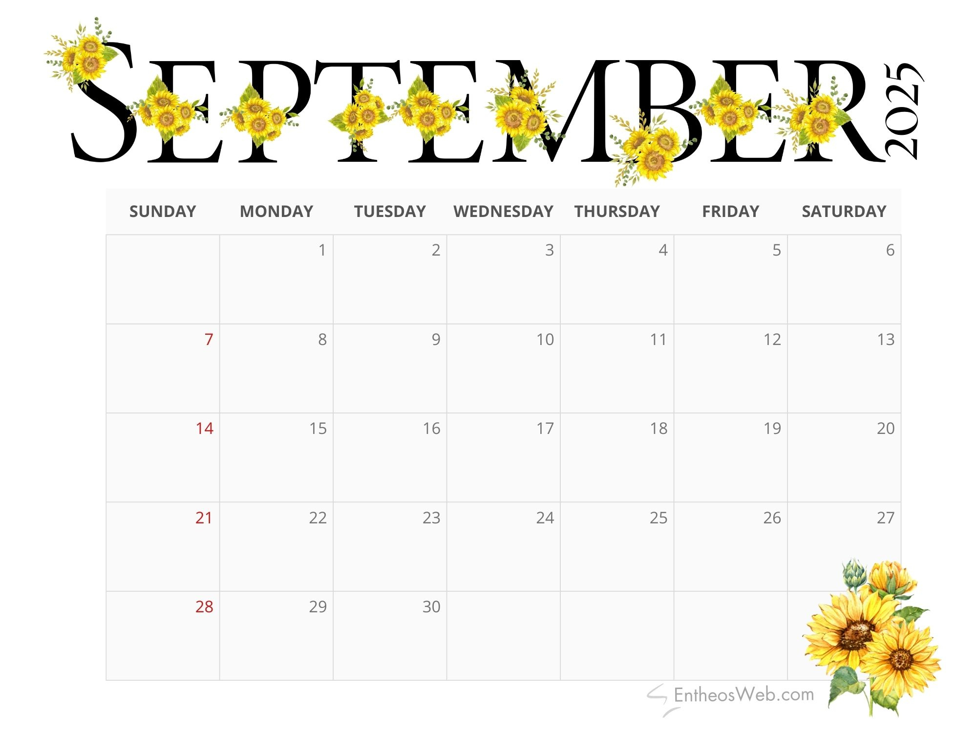 Free Printable September 2025 Calendars | Entheosweb intended for Printable Free September Calendar 2025