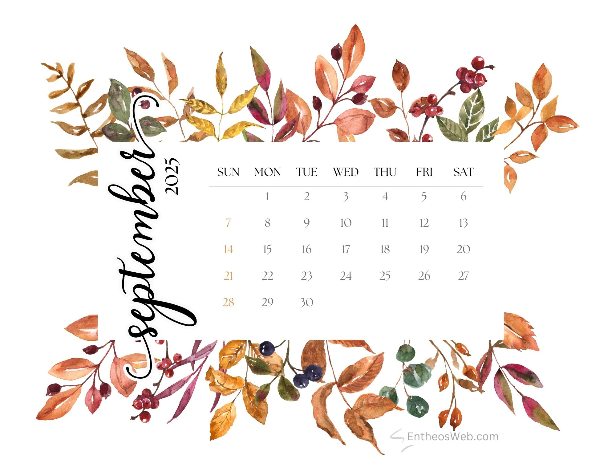 Free Printable September 2025 Calendars | Entheosweb regarding September 2025 Wallpaper