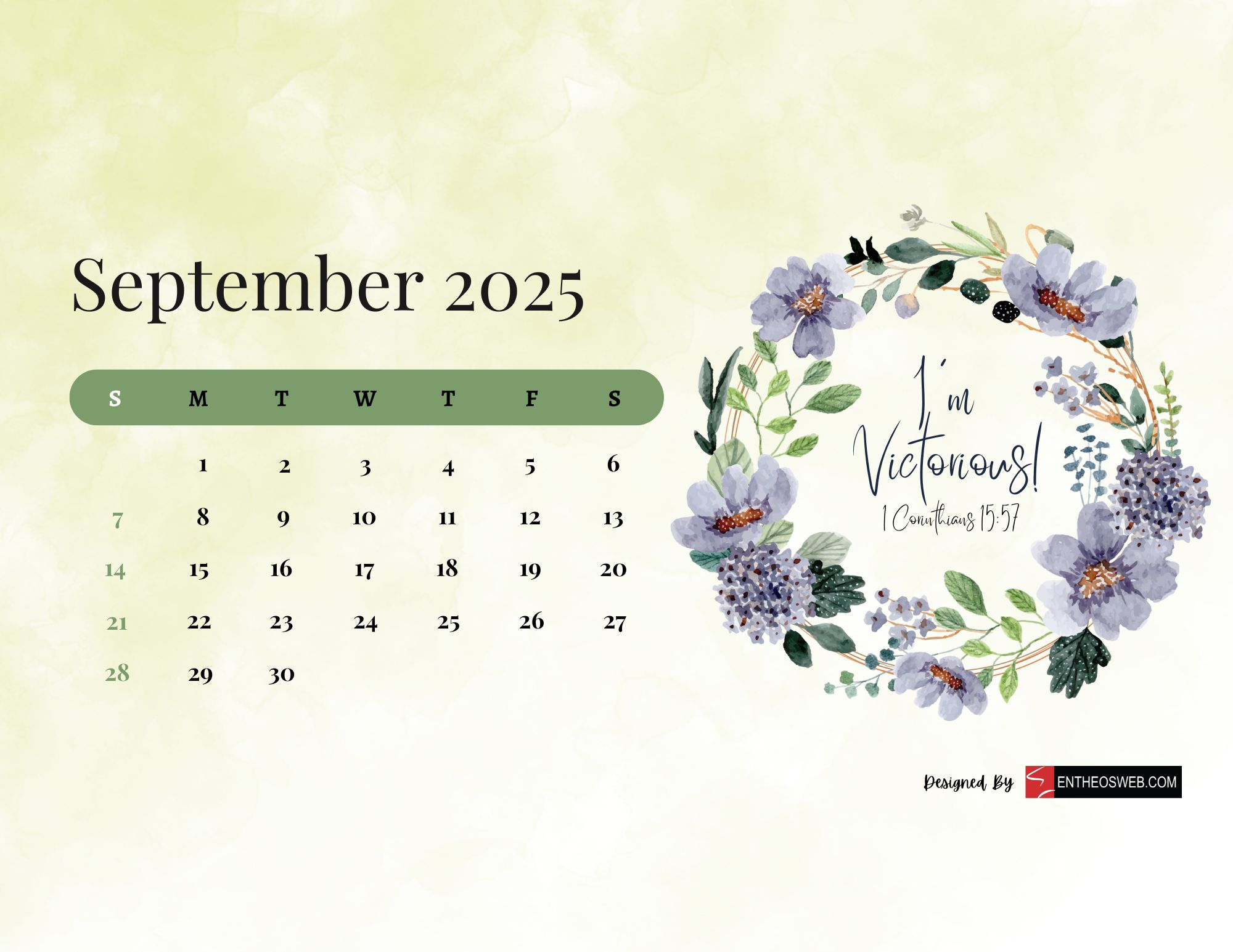 Free Printable September 2025 Calendars | Entheosweb throughout September 2025 Calendar Background