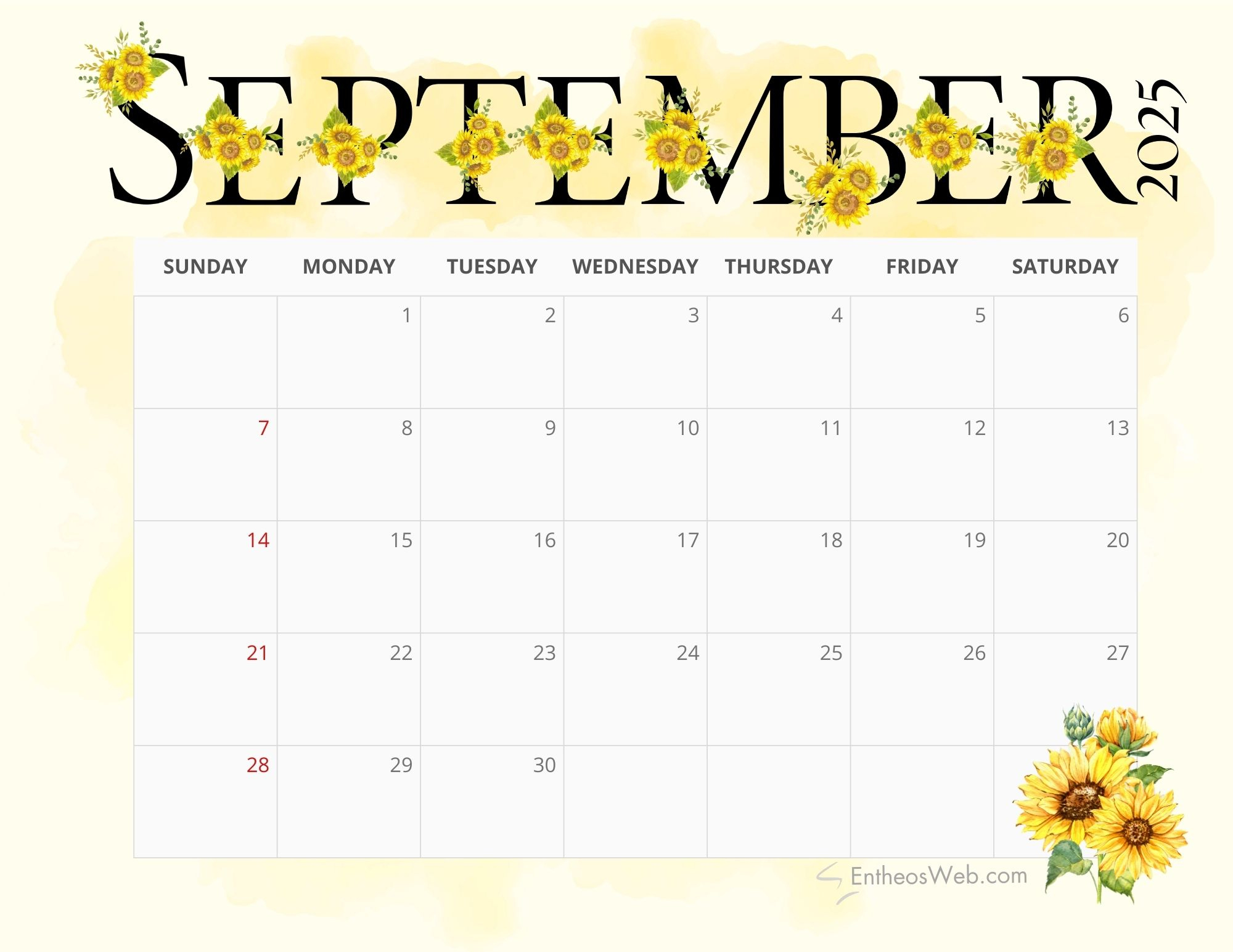 Free Printable September 2025 Calendars | Entheosweb within 2025 Printable September Calendar