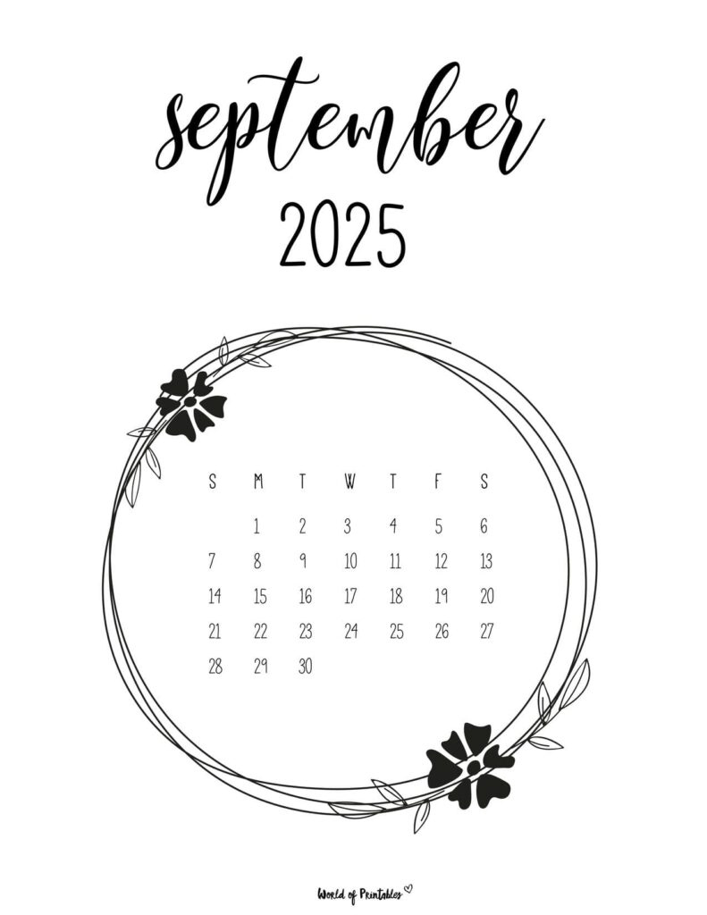 Free Printable September 2025 Calendars - World Of Printables in September 2025 Calendar Cursive