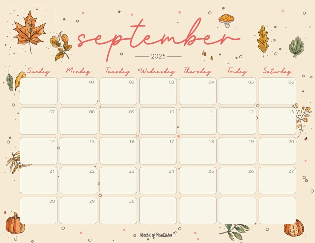 Free Printable September 2025 Calendars - World Of Printables in September 2025 Printable Calender