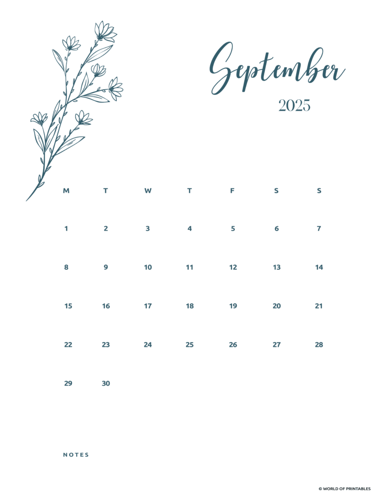 Free Printable September 2025 Calendars - World Of Printables with regard to September 2025 Calendar Cursive