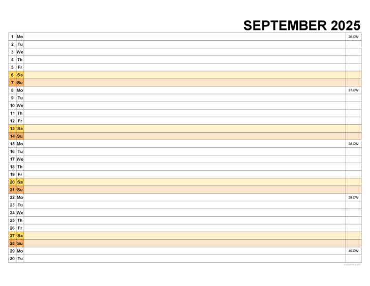 Printable September 2025 Calendar with Lines