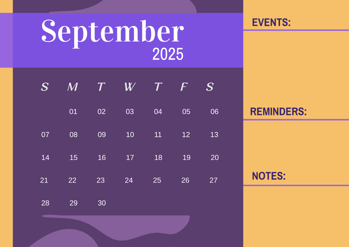 Free September 2025 Calendar With Events Column Template To Edit with regard to September Calendar Events 2025
