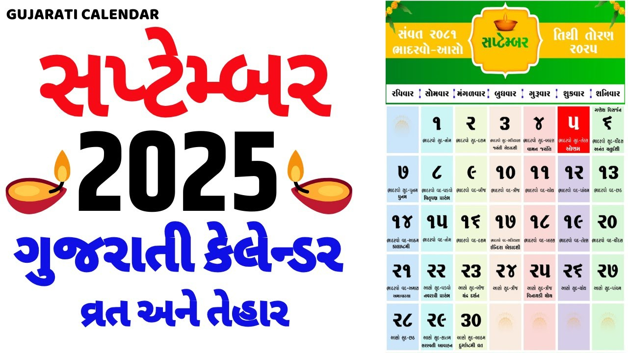 Gujarati Calendar 2025 September | ગુજરાતી કેલેન્ડર 2025 | September 2025 Gujarati Calendar intended for Gujarati Calendar 2025 September