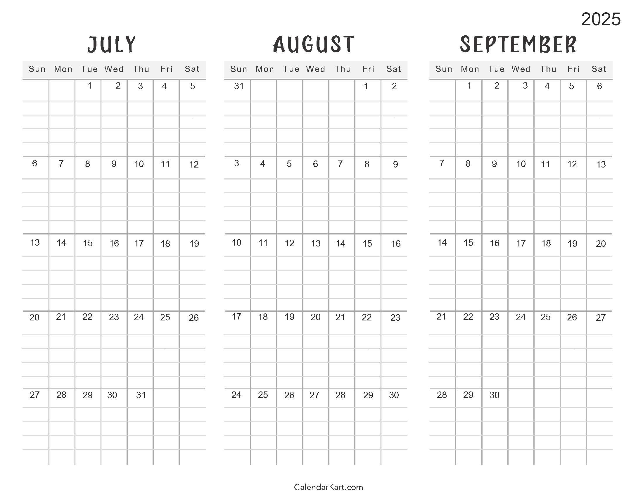 July To September 2025 Calendar (Q3) - Calendarkart pertaining to Free Printable Calendar July September 2025